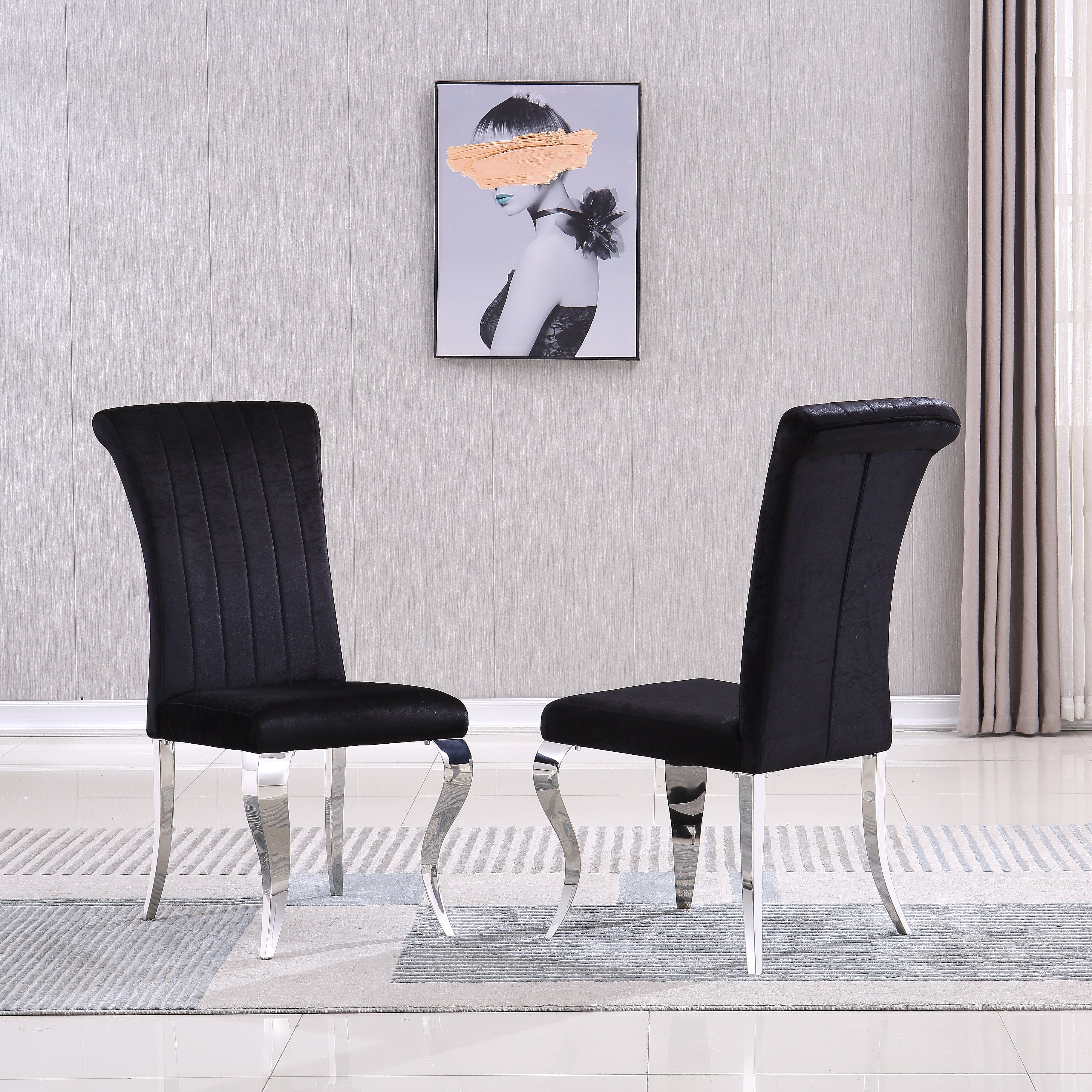 Faaria Dining Chair Black Silver Set of 2