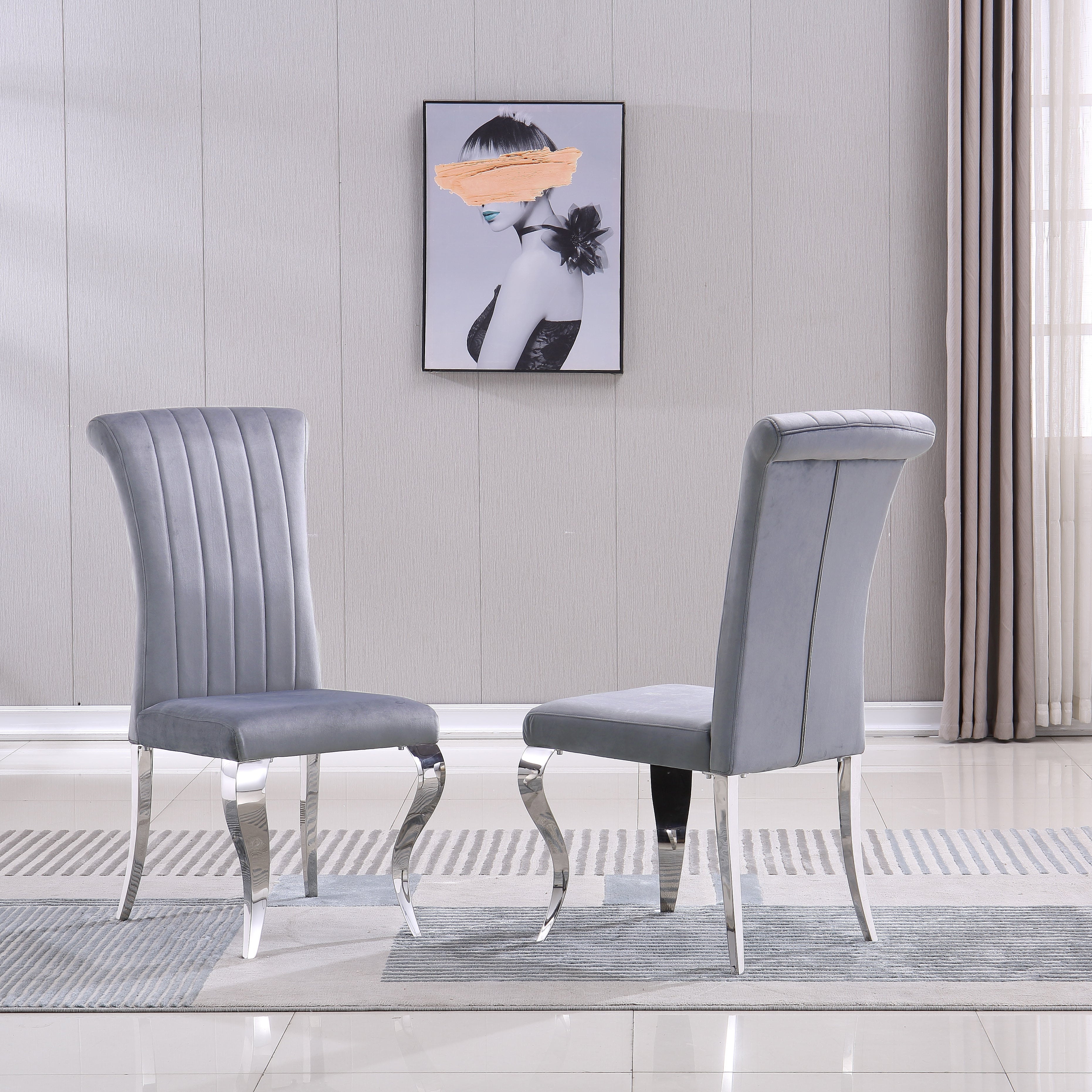 Faaria Dining Chair Grey Silver Set of 2