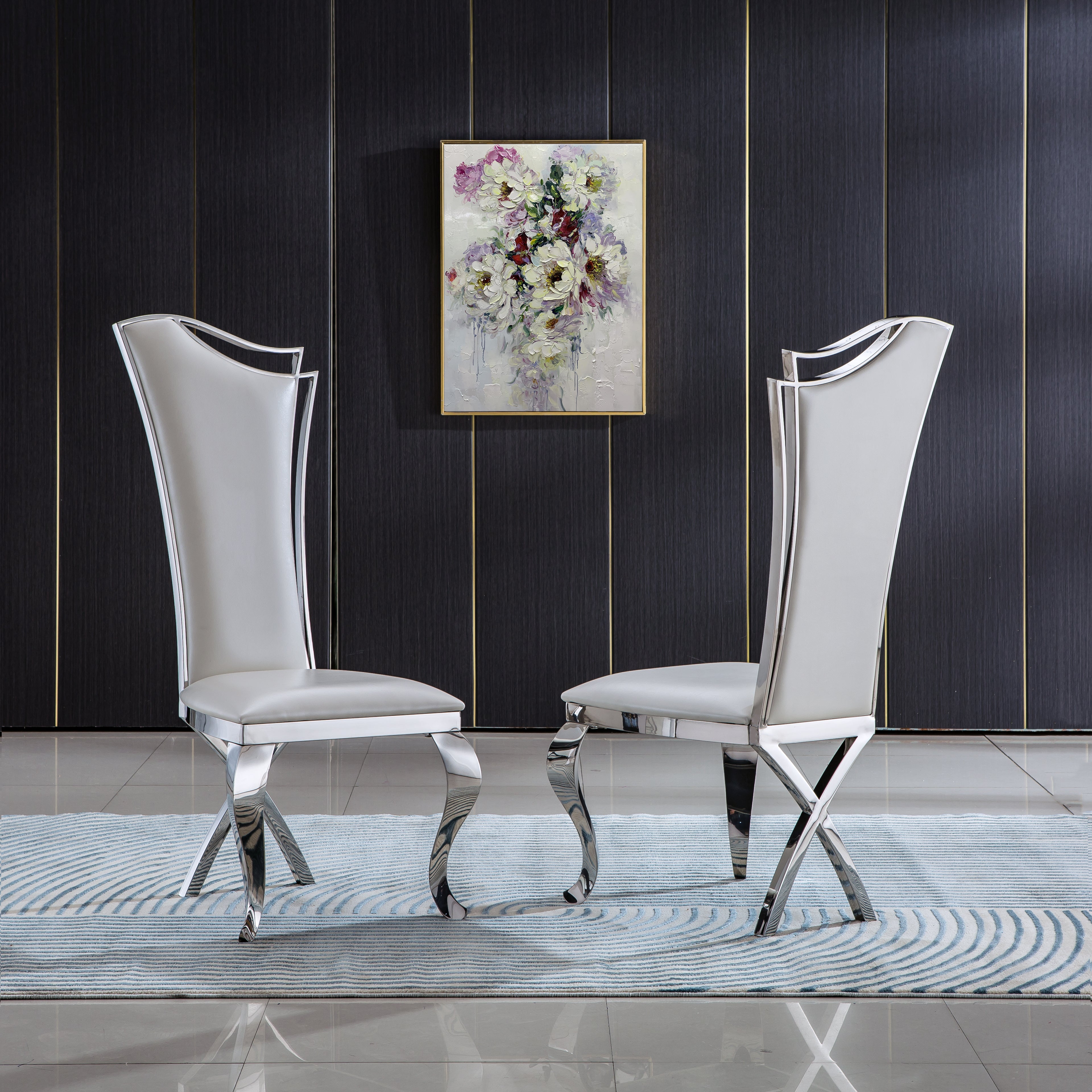 Feldhausly Dining Chair Grey Velvet Silver Set of 2