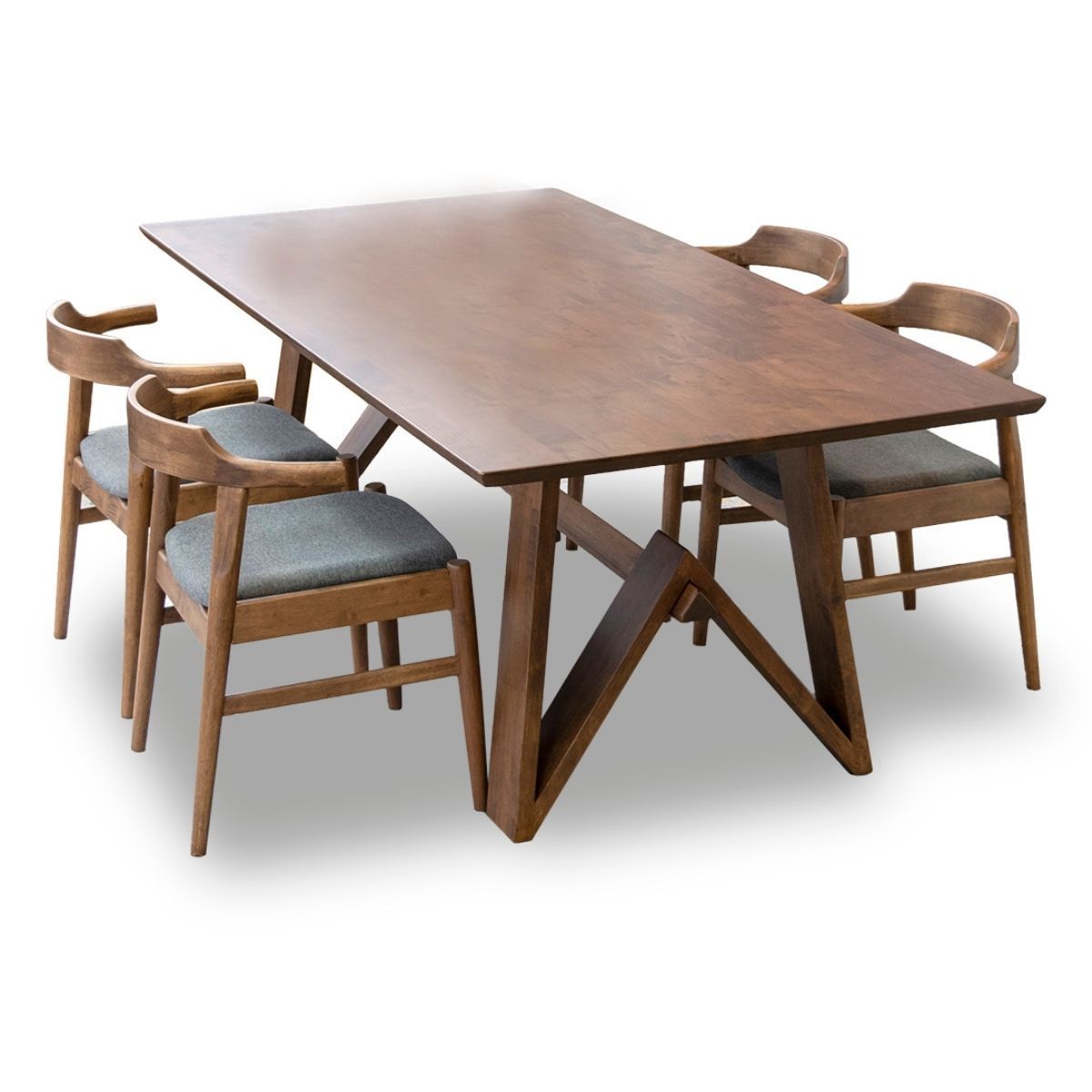 Dining Set, Denver Walnut Table with 4 Zola Grey Fabric Chairs