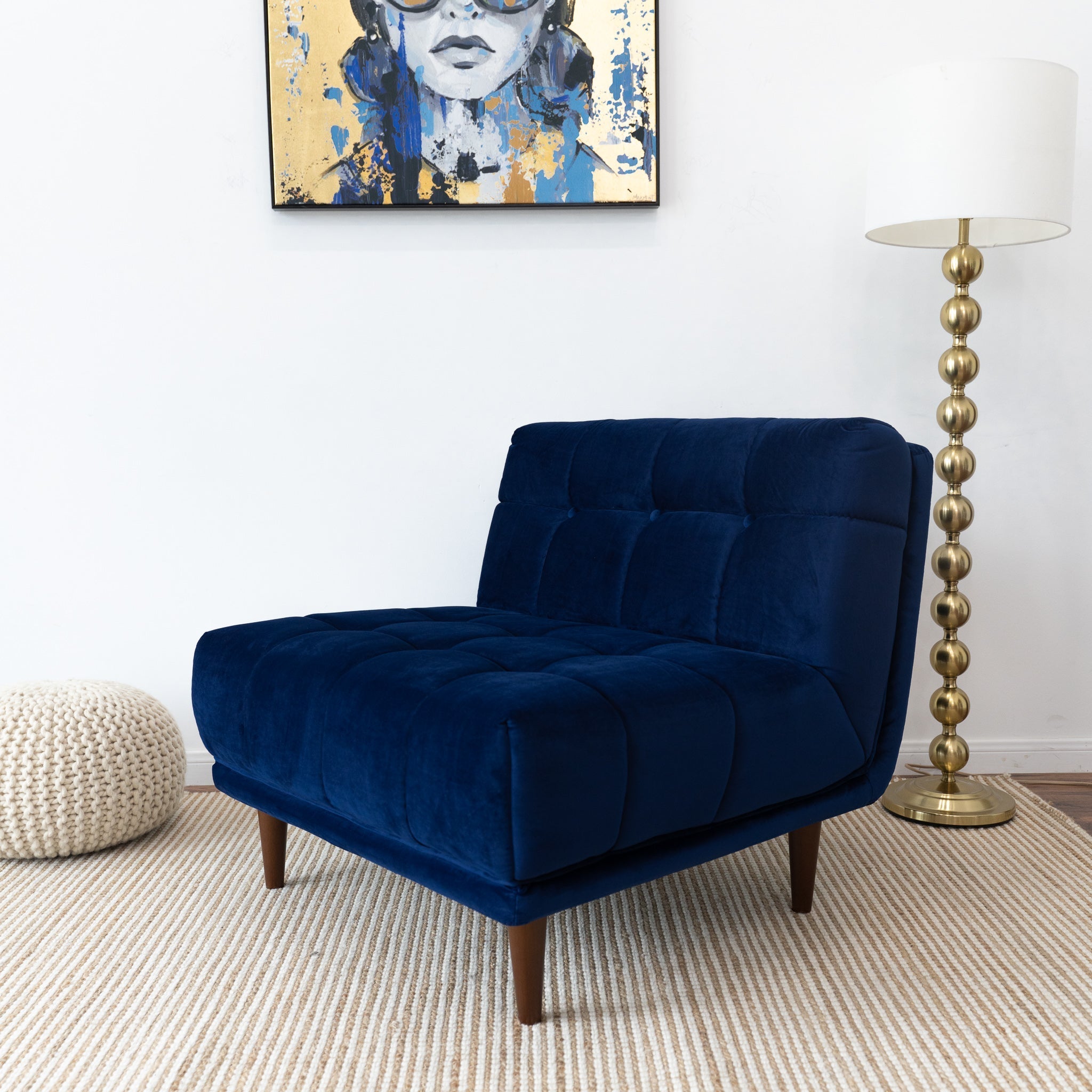 Kano Armless Lounge Chair Navy Blue Velvet