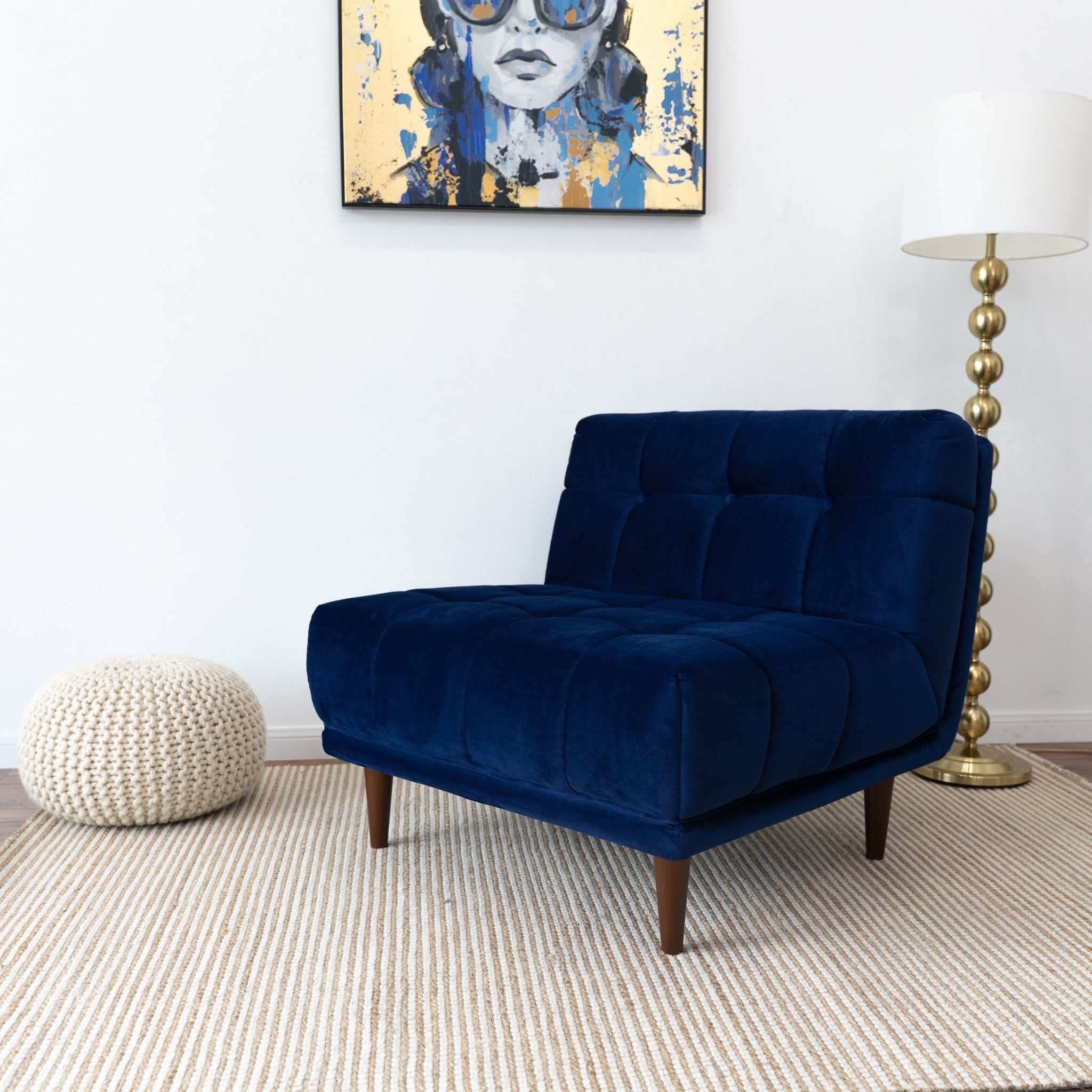 Kano Armless Lounge Chair Navy Blue Velvet