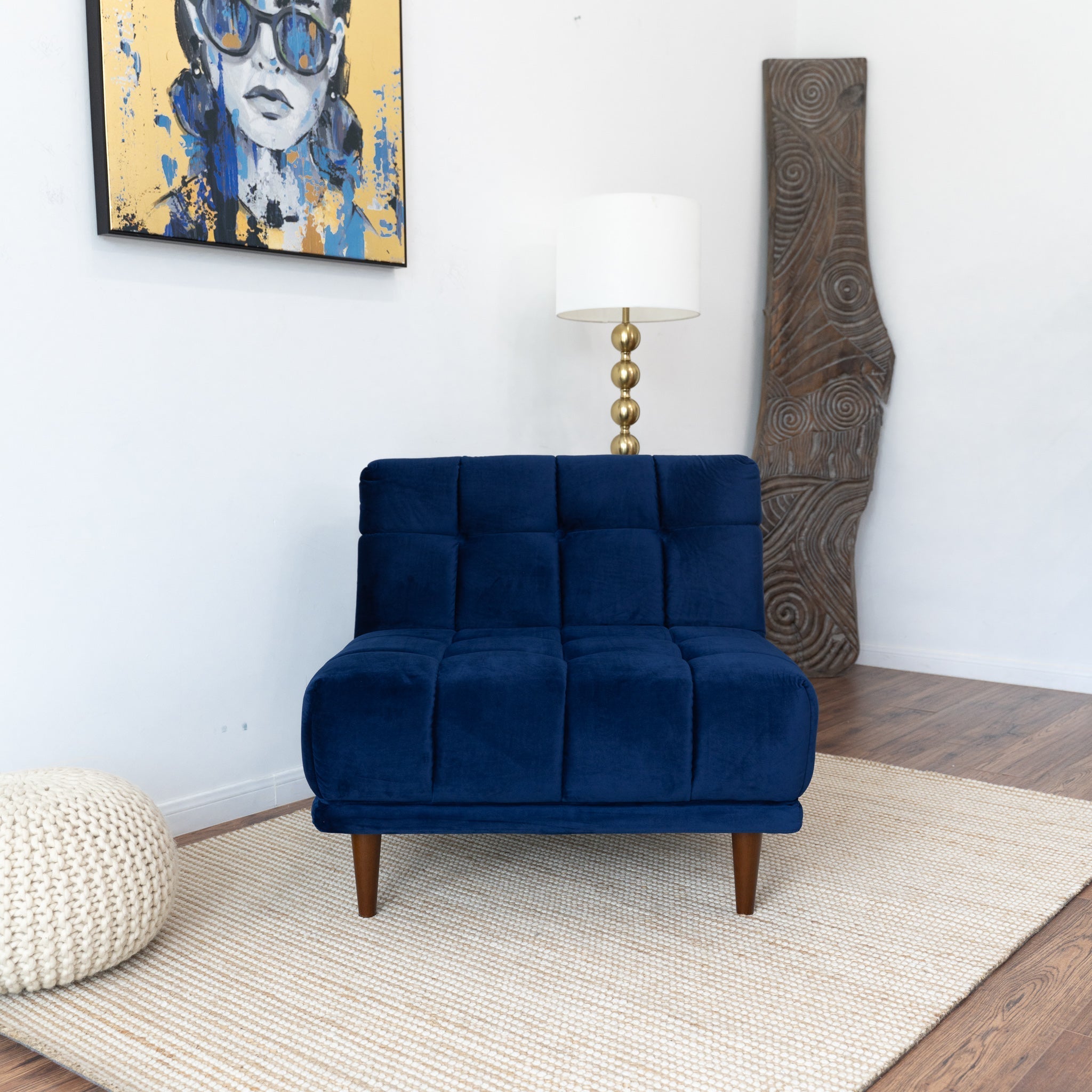 Kano Armless Lounge Chair Navy Blue Velvet