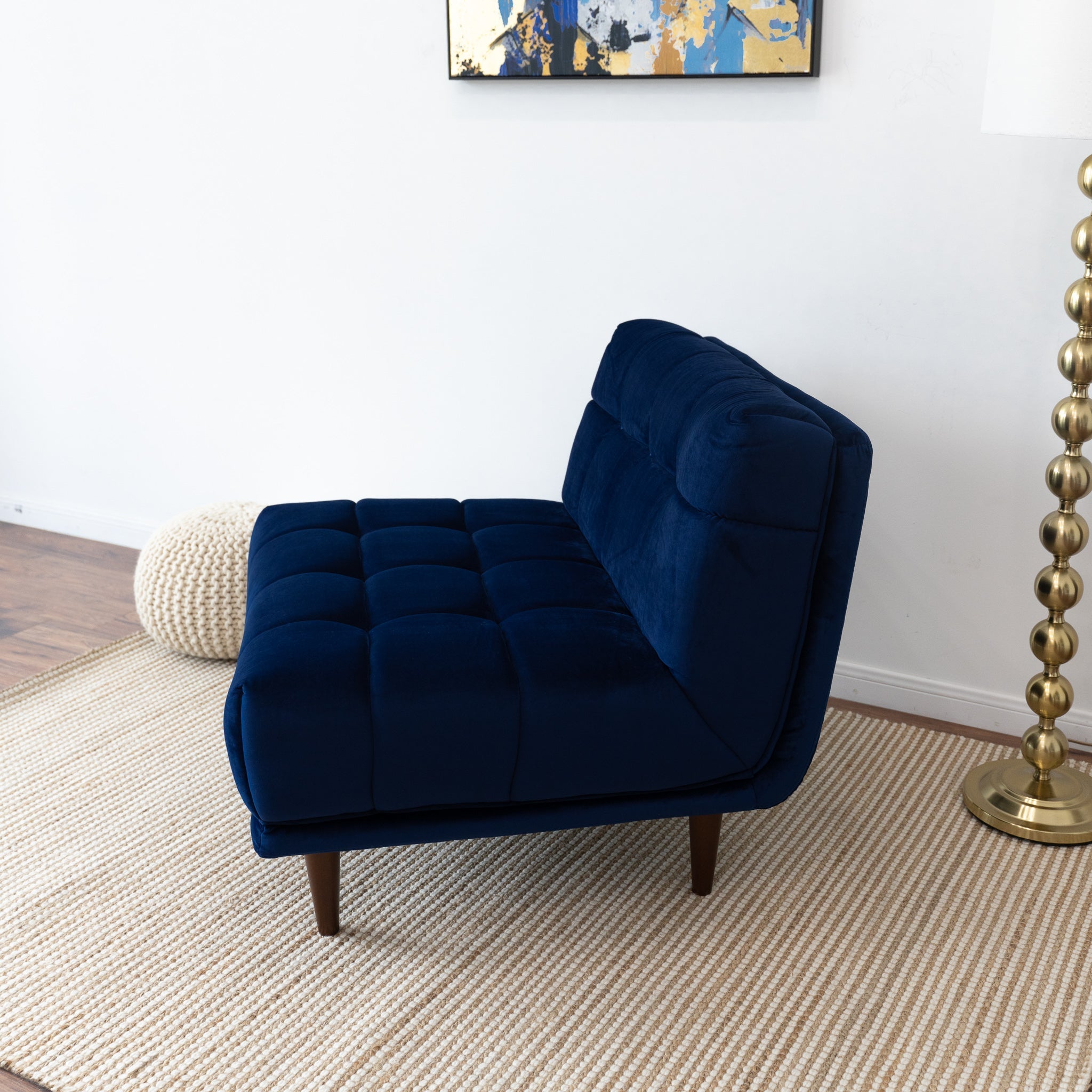 Kano Armless Lounge Chair Navy Blue Velvet