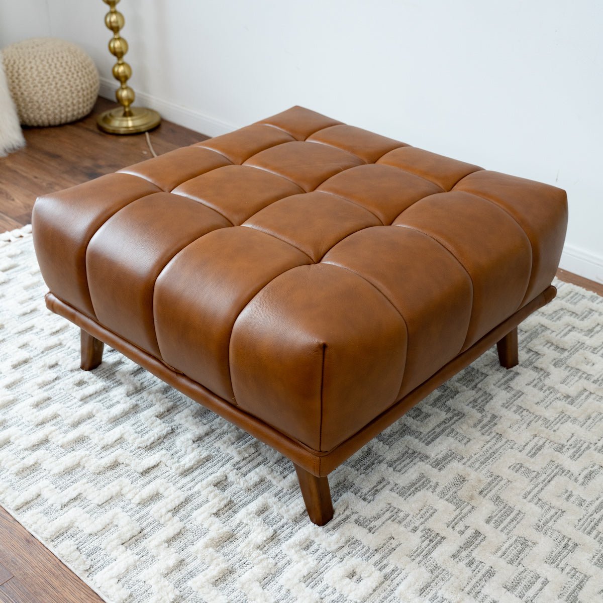 Kano Cognac Leather Ottoman