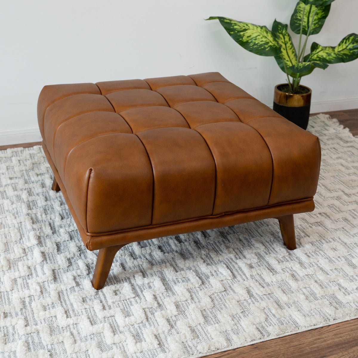 Kano Cognac Leather Ottoman