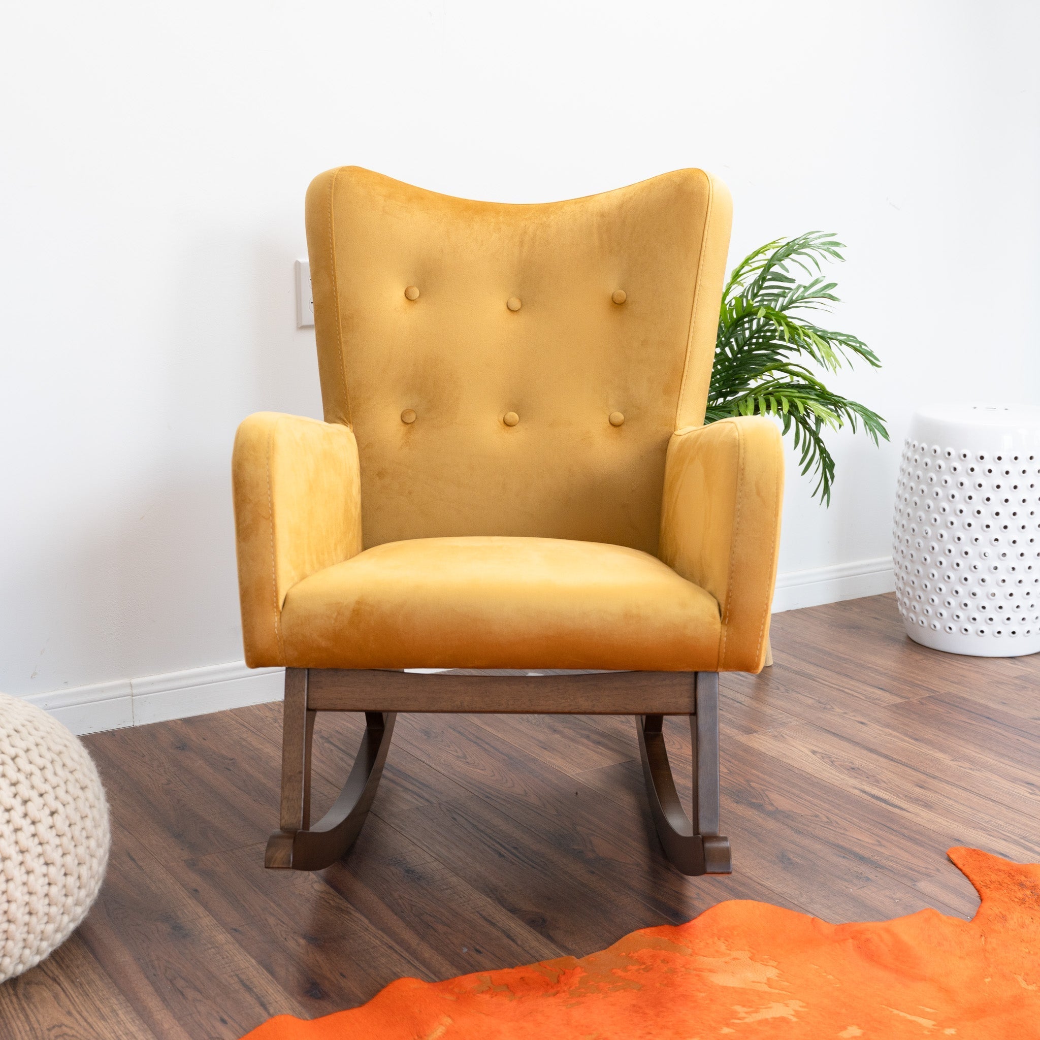 Charlotte Yellow Velvet Rocking Chair