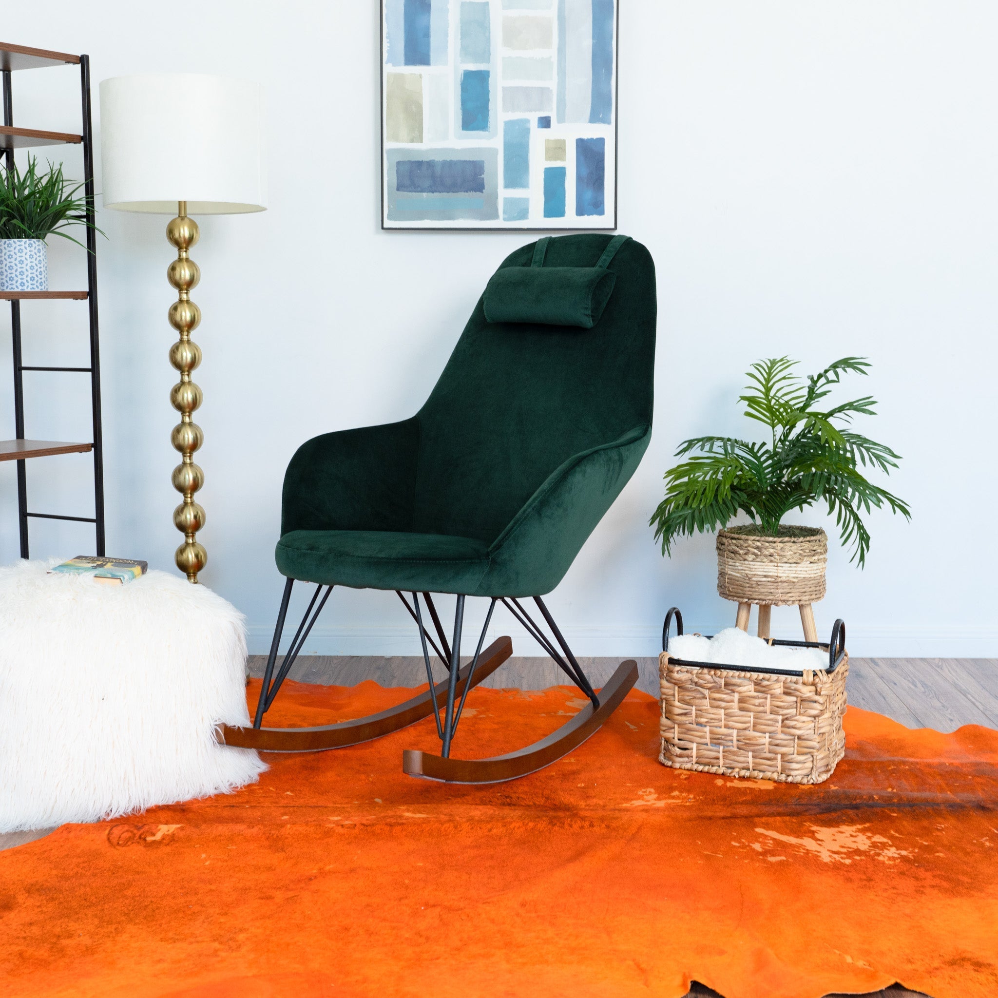 Ingrid Green Velvet Rocking Chair