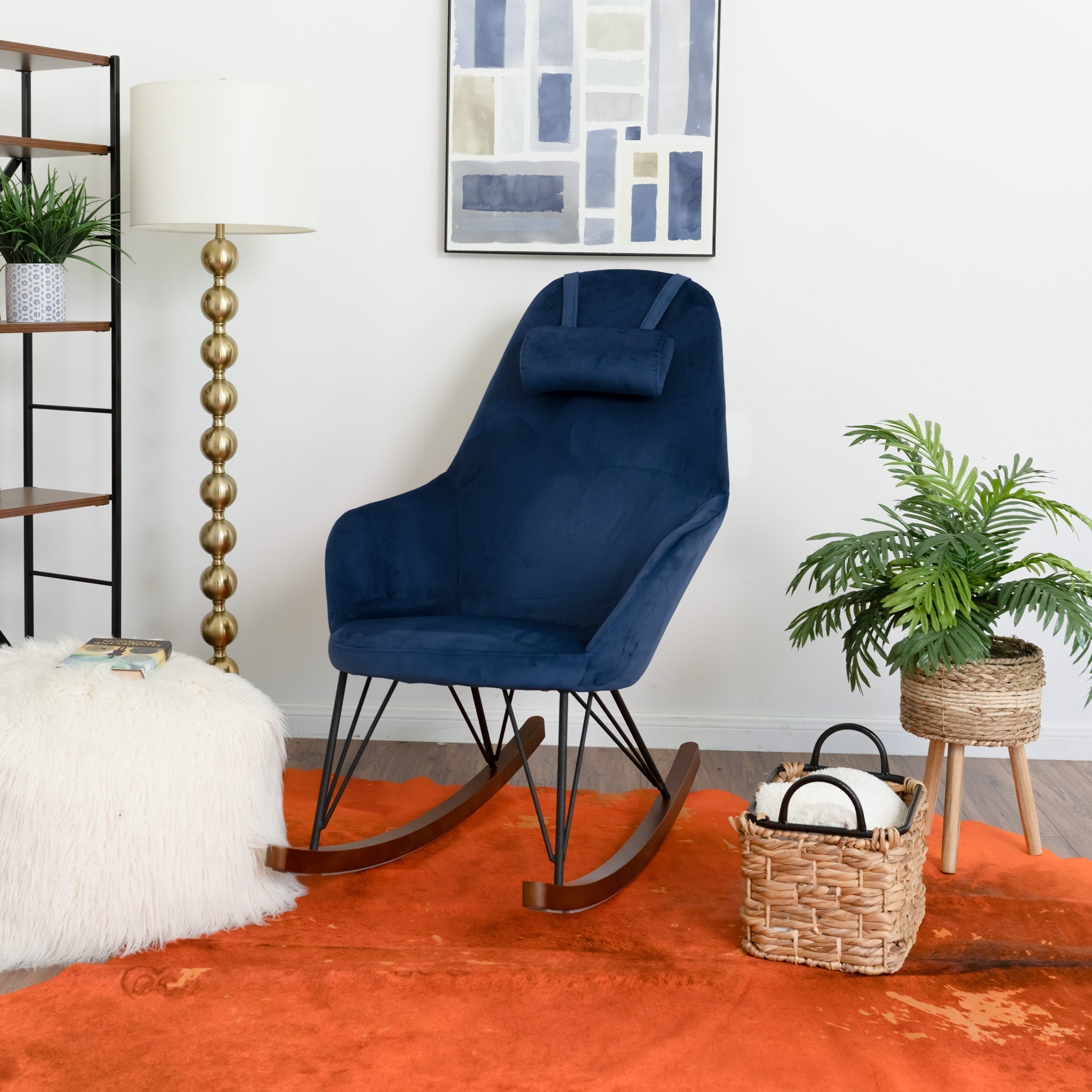 Ingrid Blue Velvet Rocking Chair