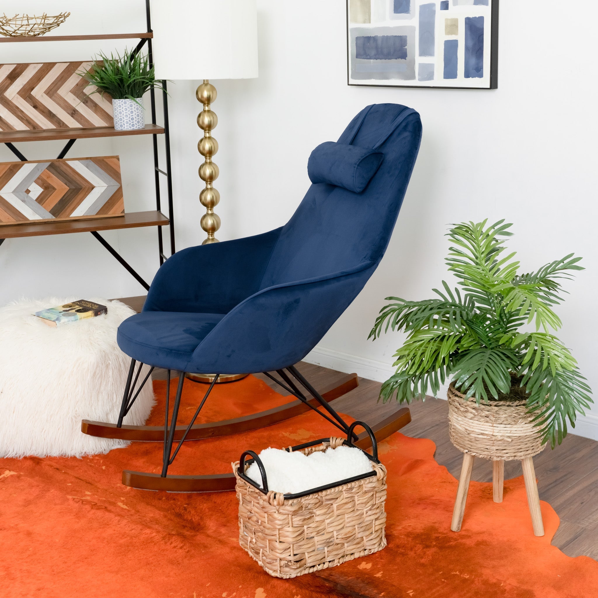 Ingrid Blue Velvet Rocking Chair