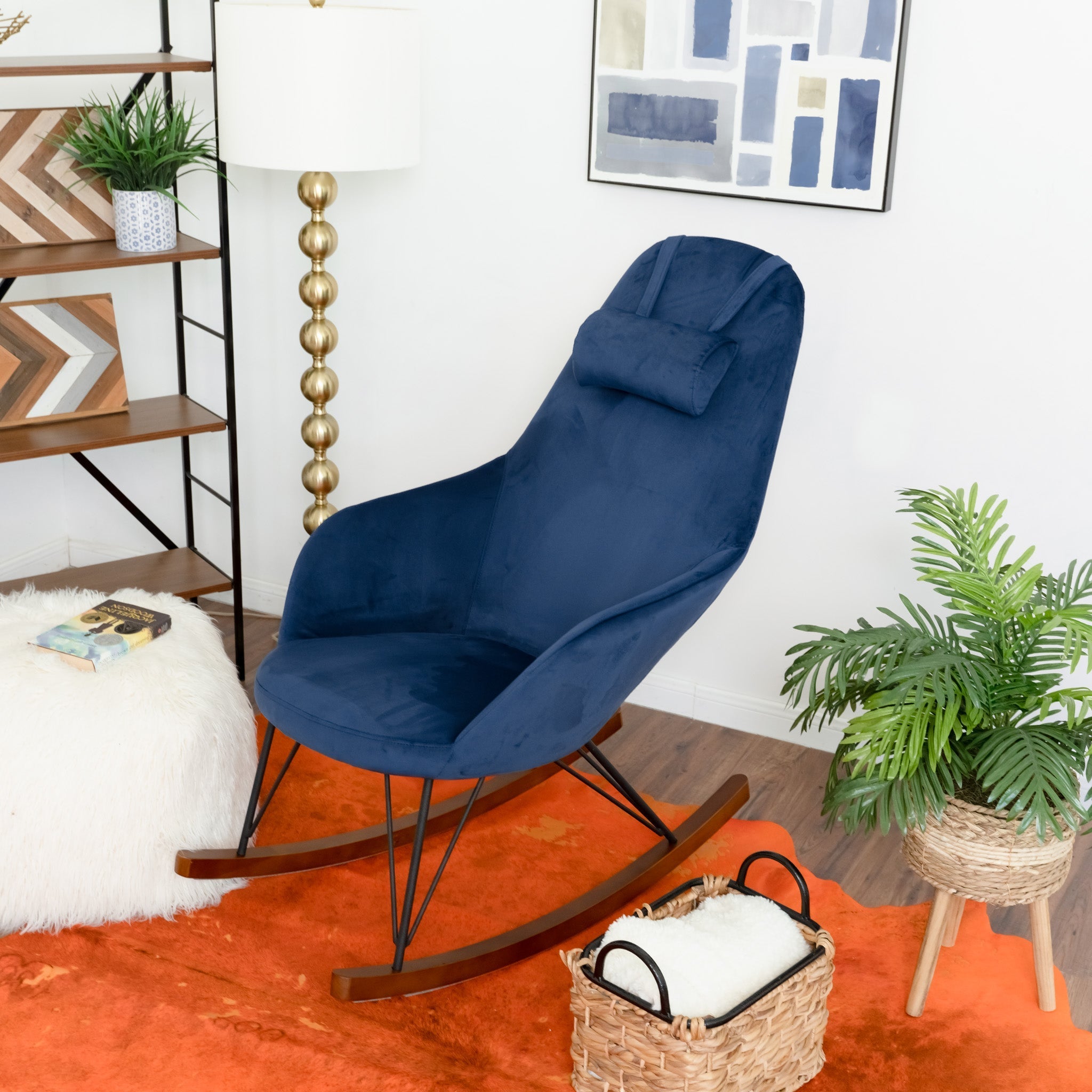 Ingrid Blue Velvet Rocking Chair