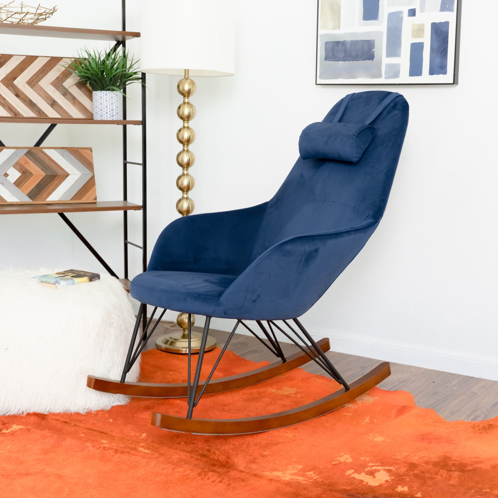 Ingrid Blue Velvet Rocking Chair