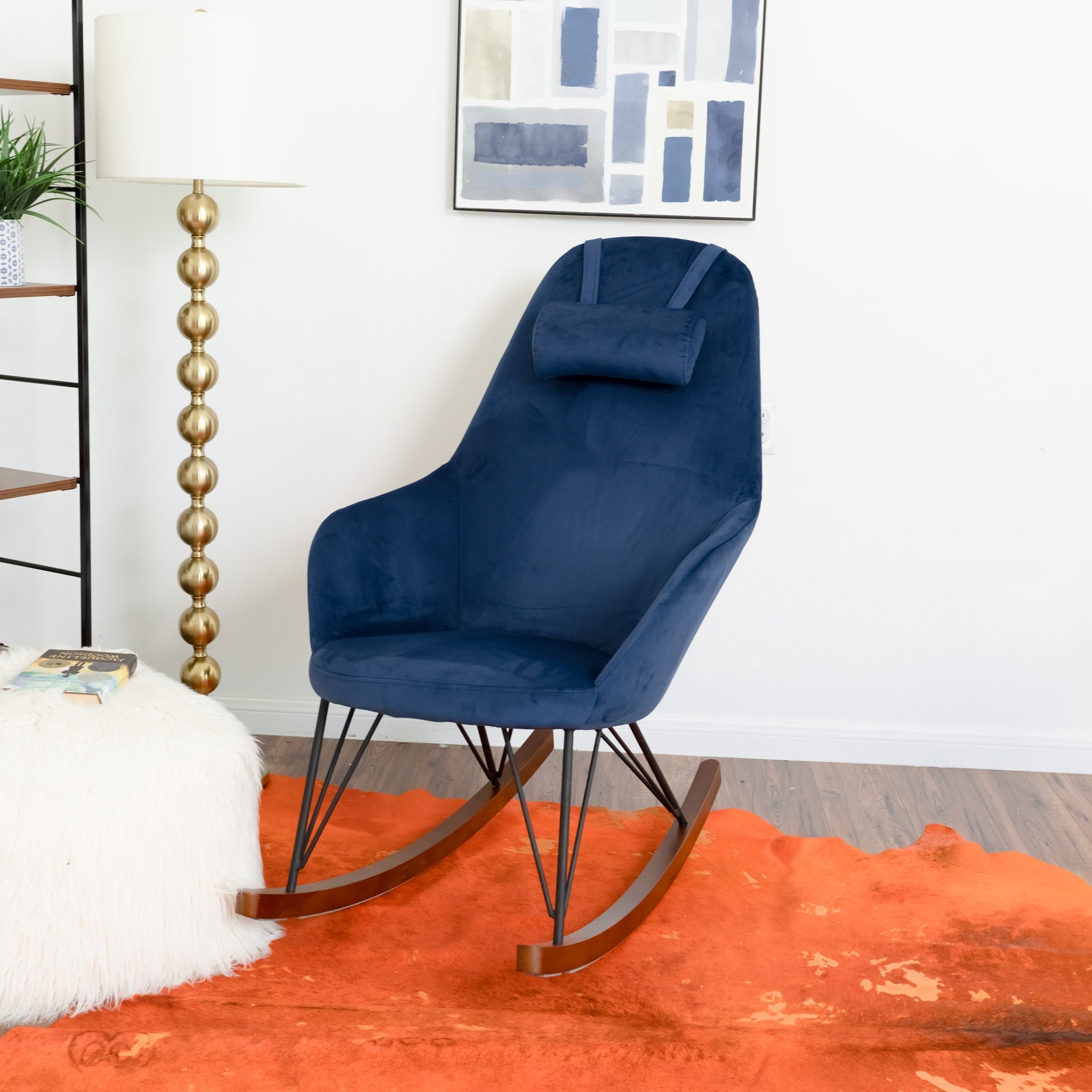 Ingrid Blue Velvet Rocking Chair