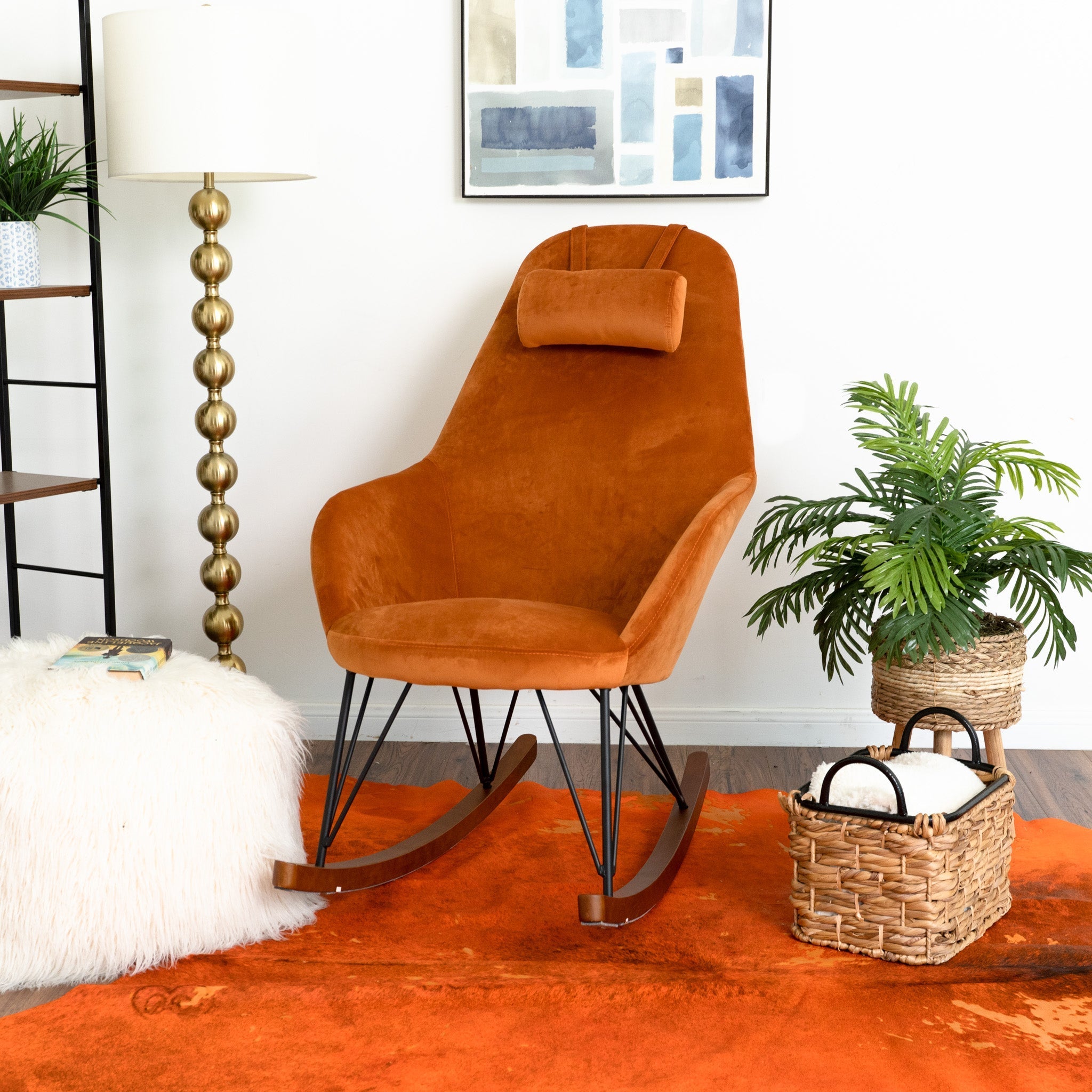 Ingrid Orange Velvet Rocking Chair