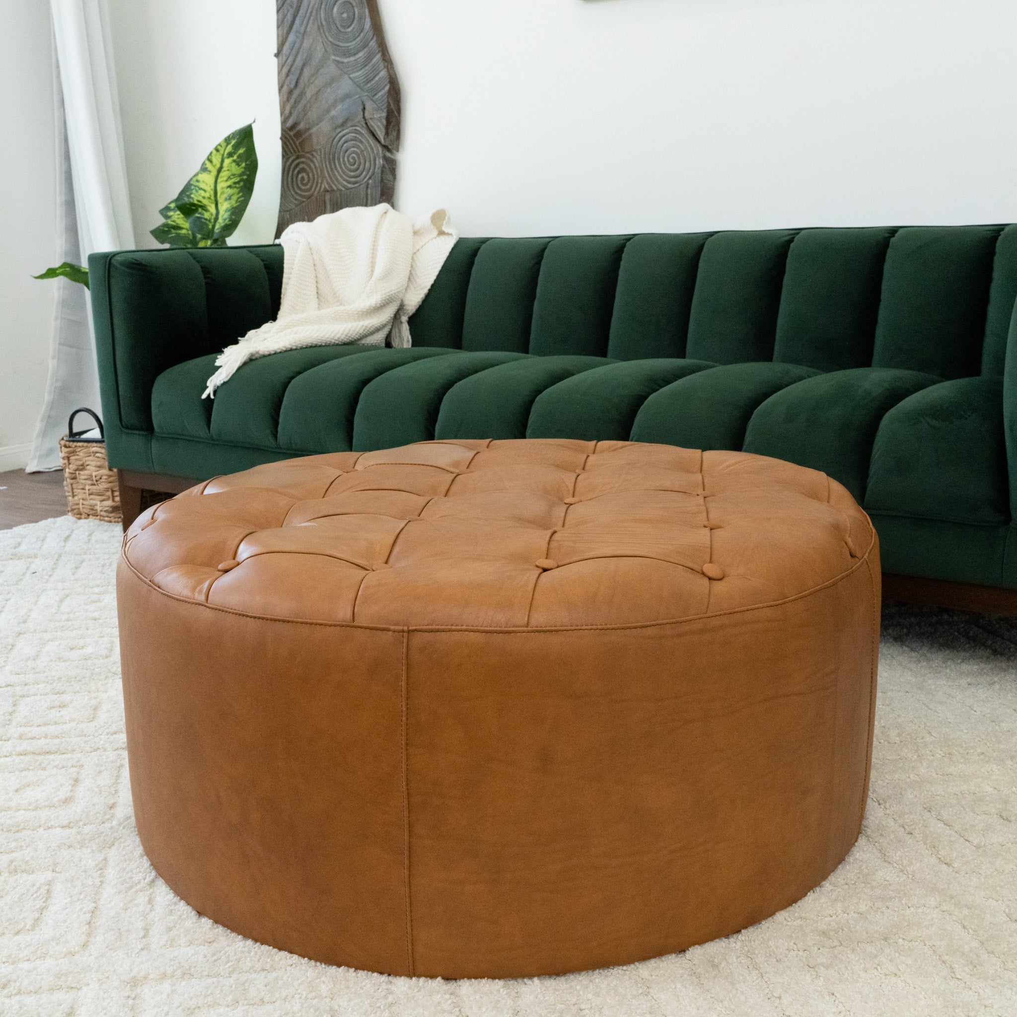 Timber Tan Leather Round Ottoman