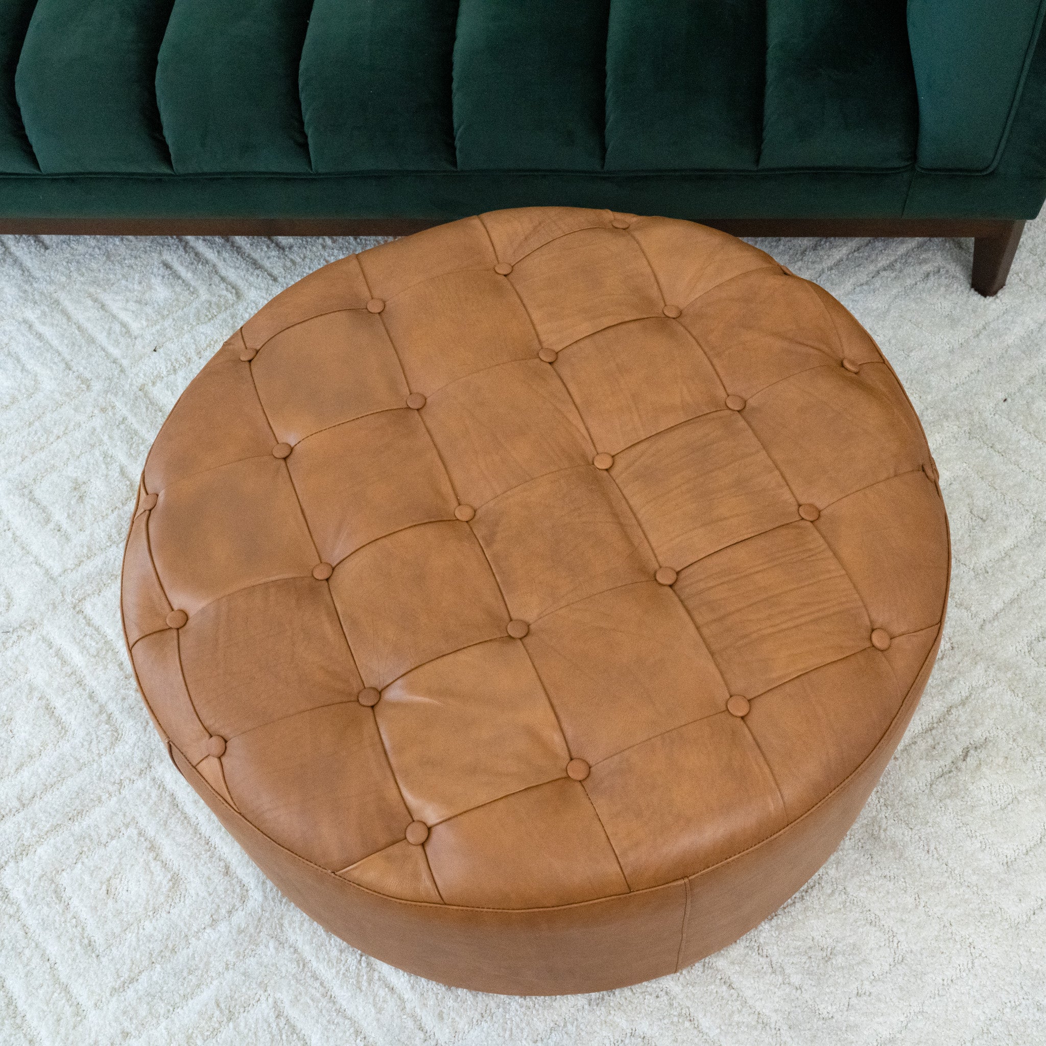 Timber Tan Leather Round Ottoman