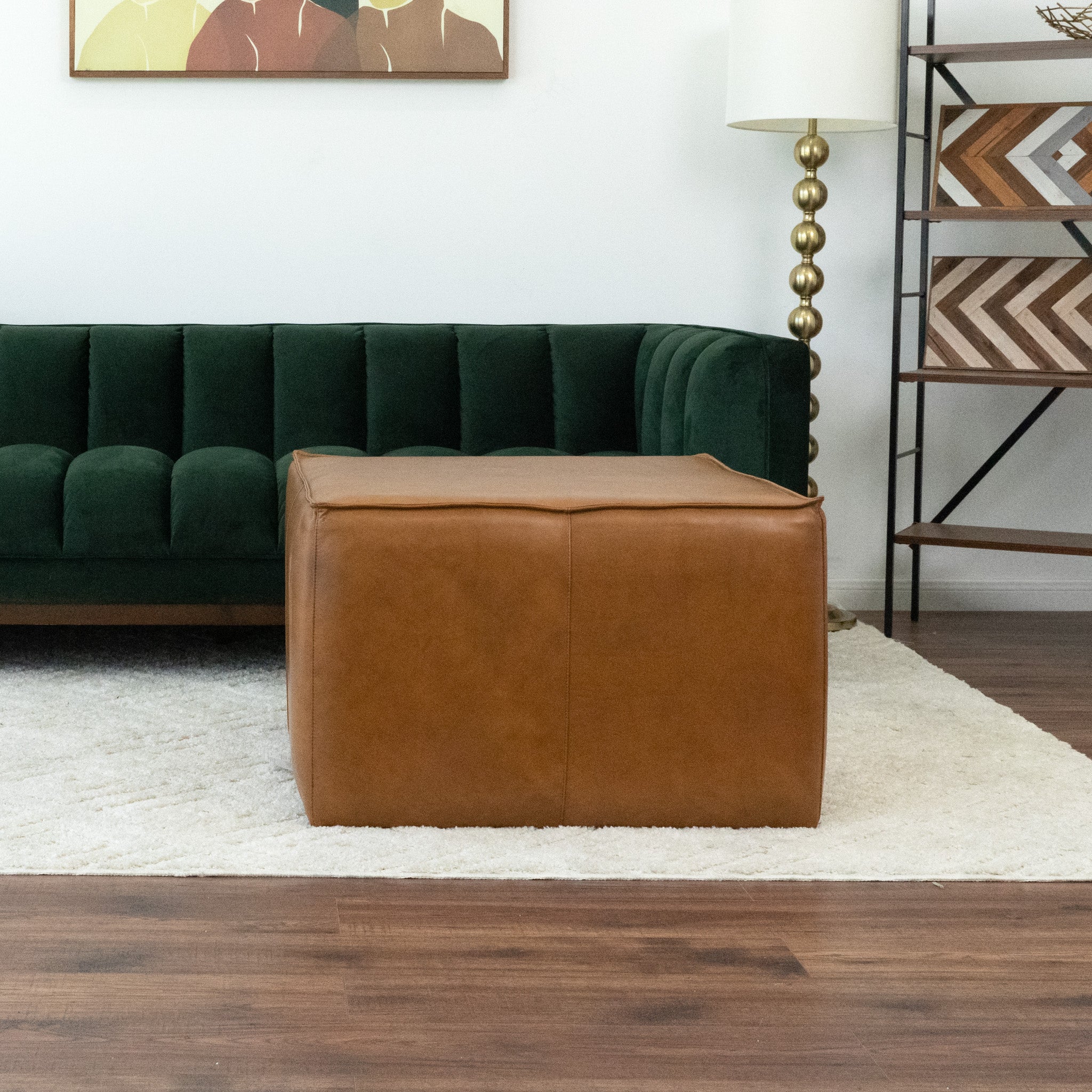 Kalila Tan Leather Ottoman 31"