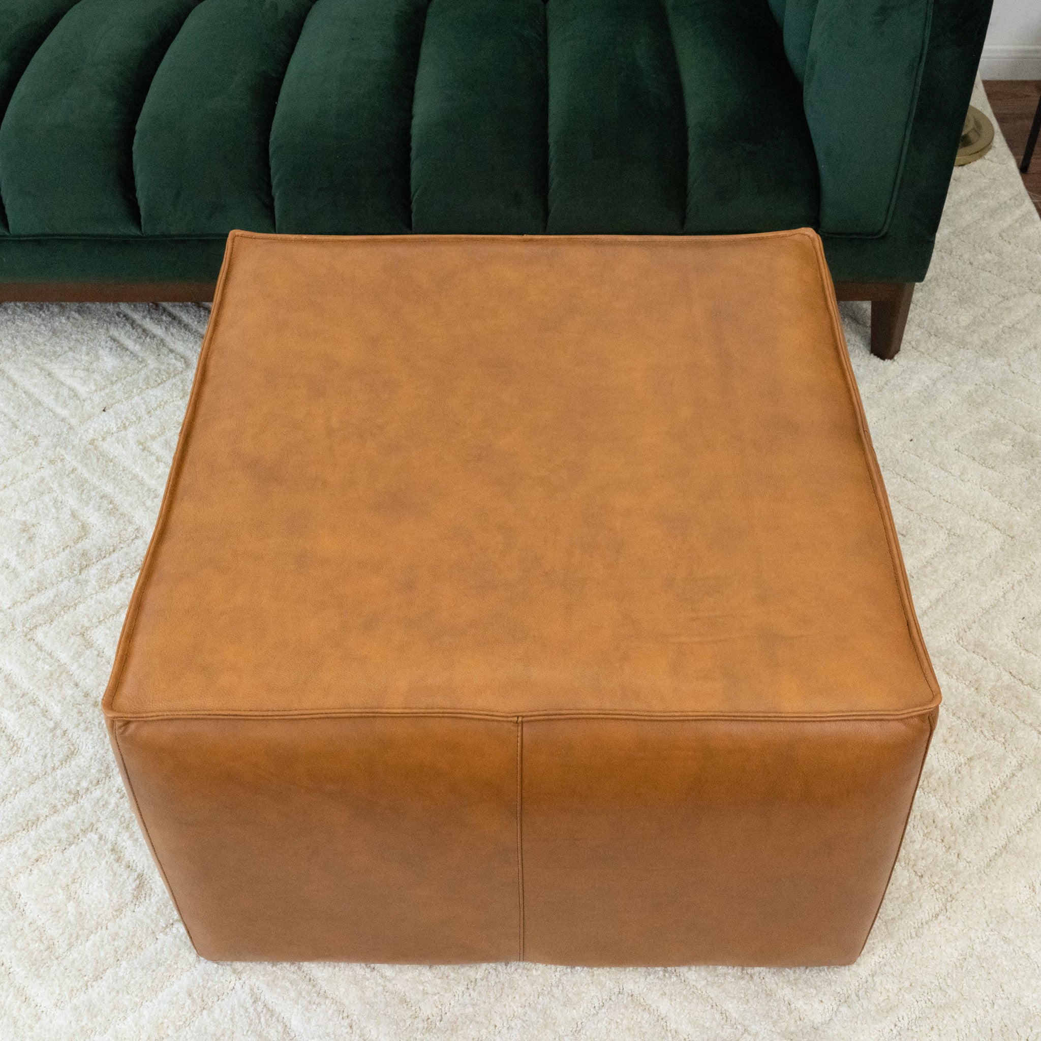 Kalila Tan Leather Ottoman 31"