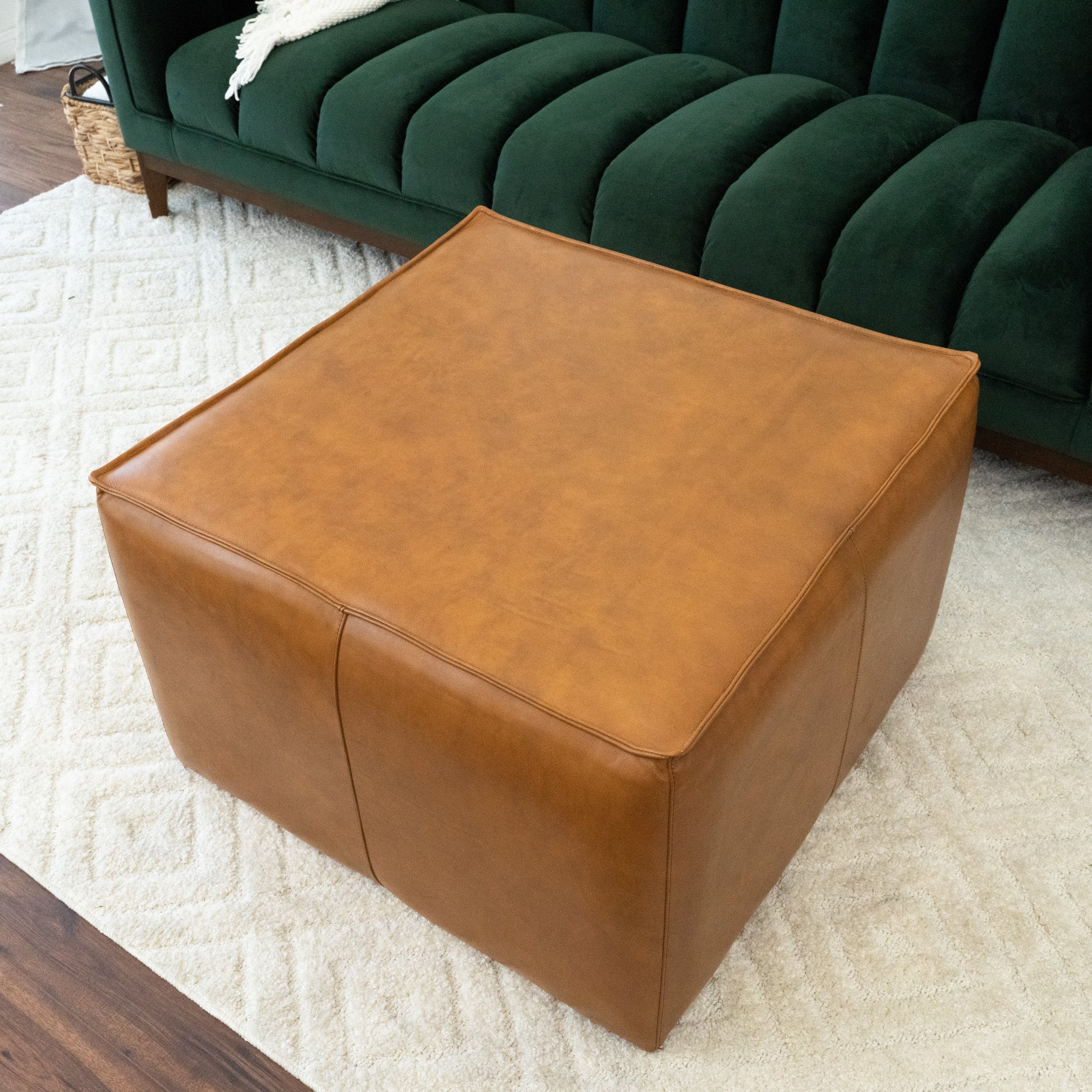 Kalila Tan Leather Ottoman 31"