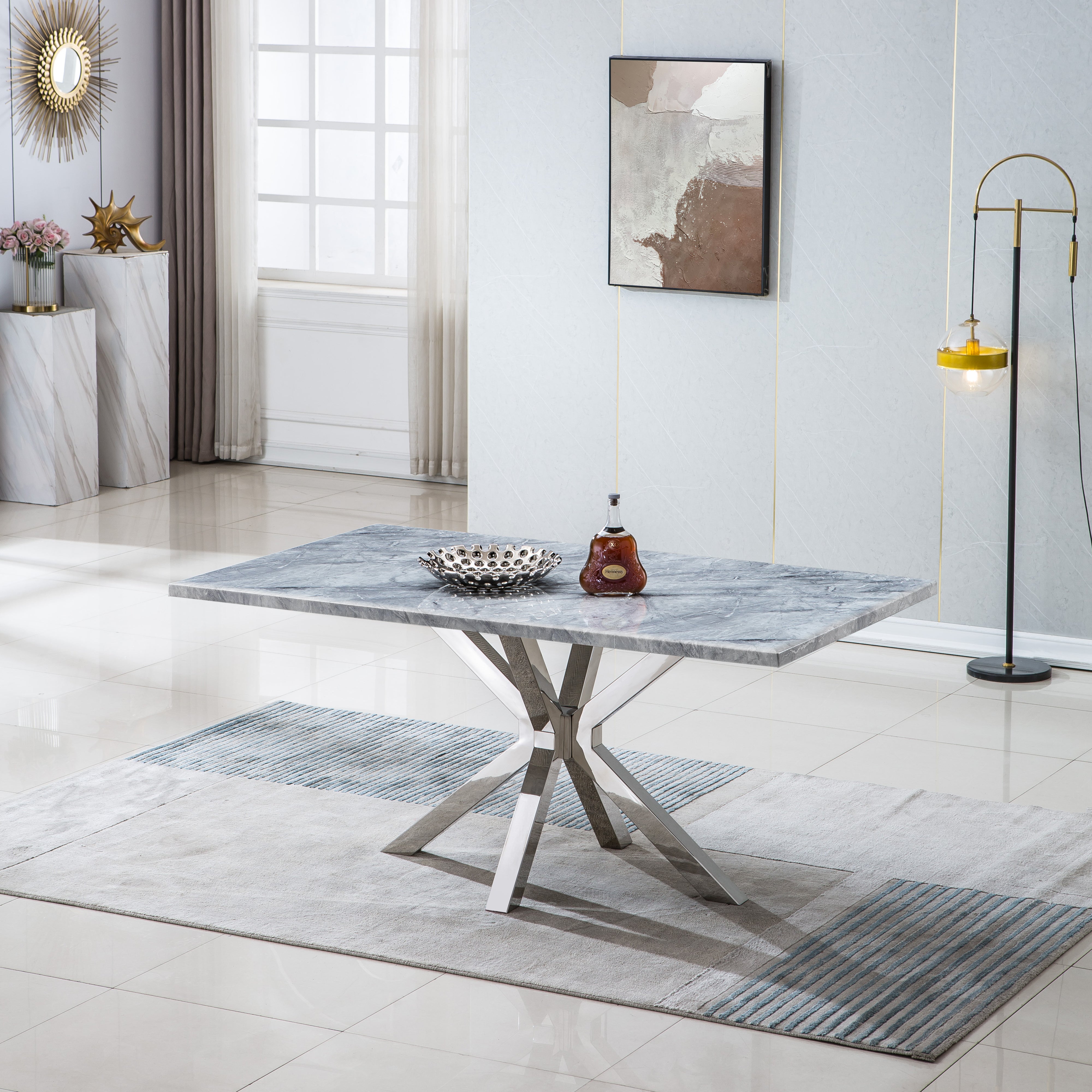 Hyler Dining Table Grey Marble