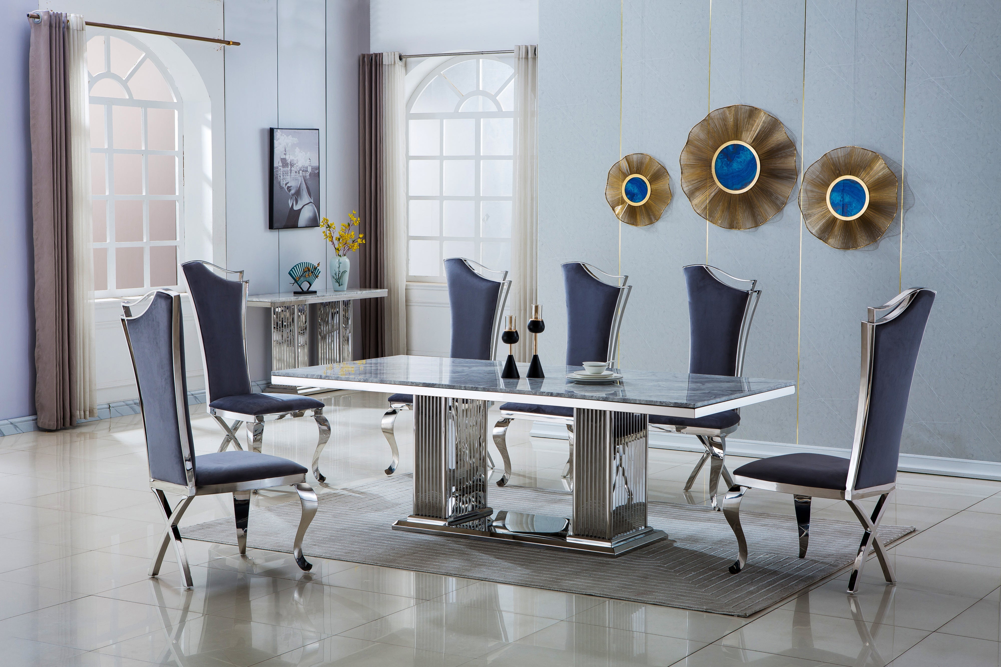 Rhealyn Dining Table Grey Silver