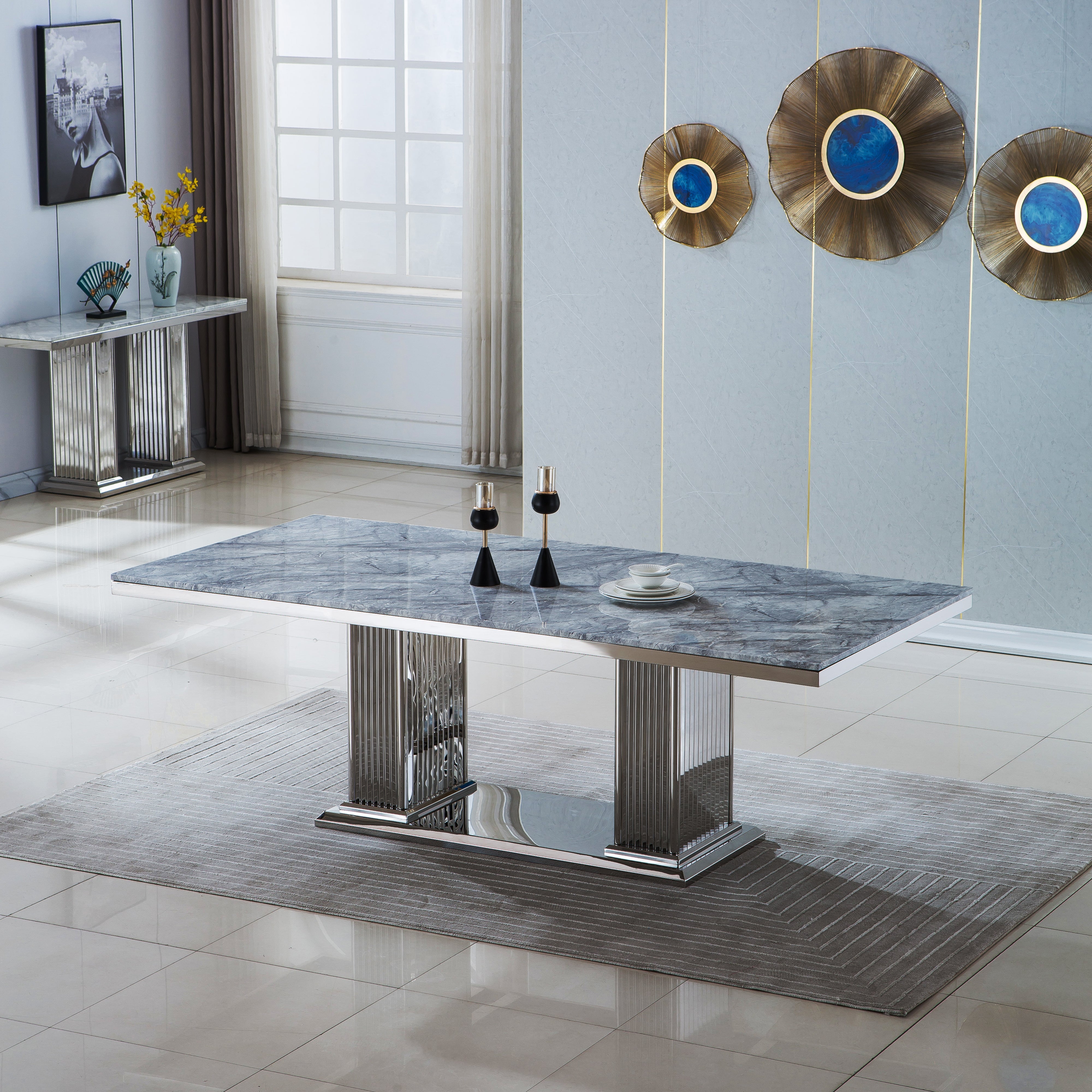 Rhealyn Dining Table Grey Silver