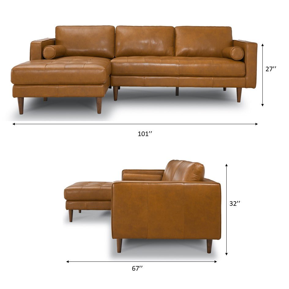 Daphne Leather L Shape Corner Sofa Tan Right Facing