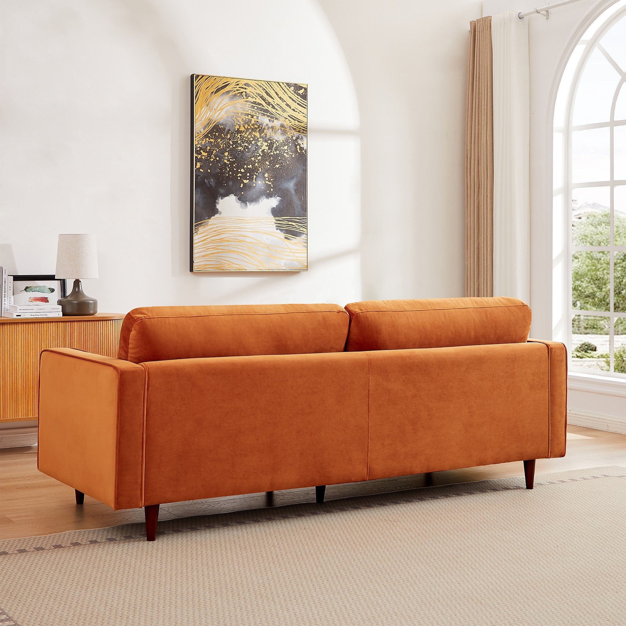 Daphne Modern Sofa Burnt Orange Velvet