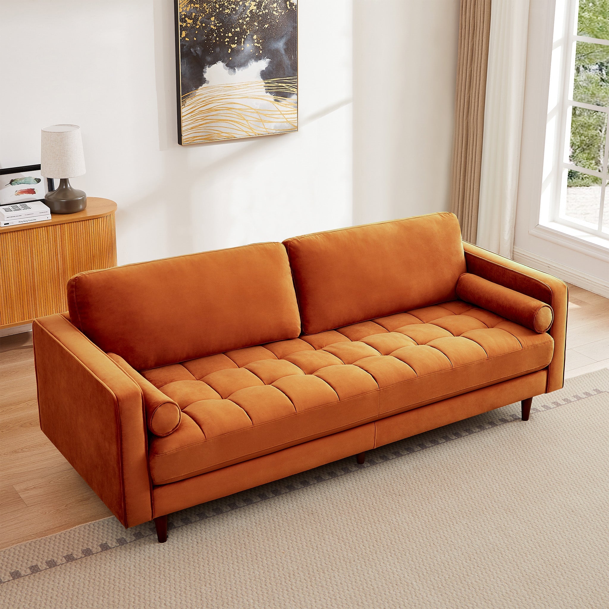 Daphne Modern Sofa Burnt Orange Velvet