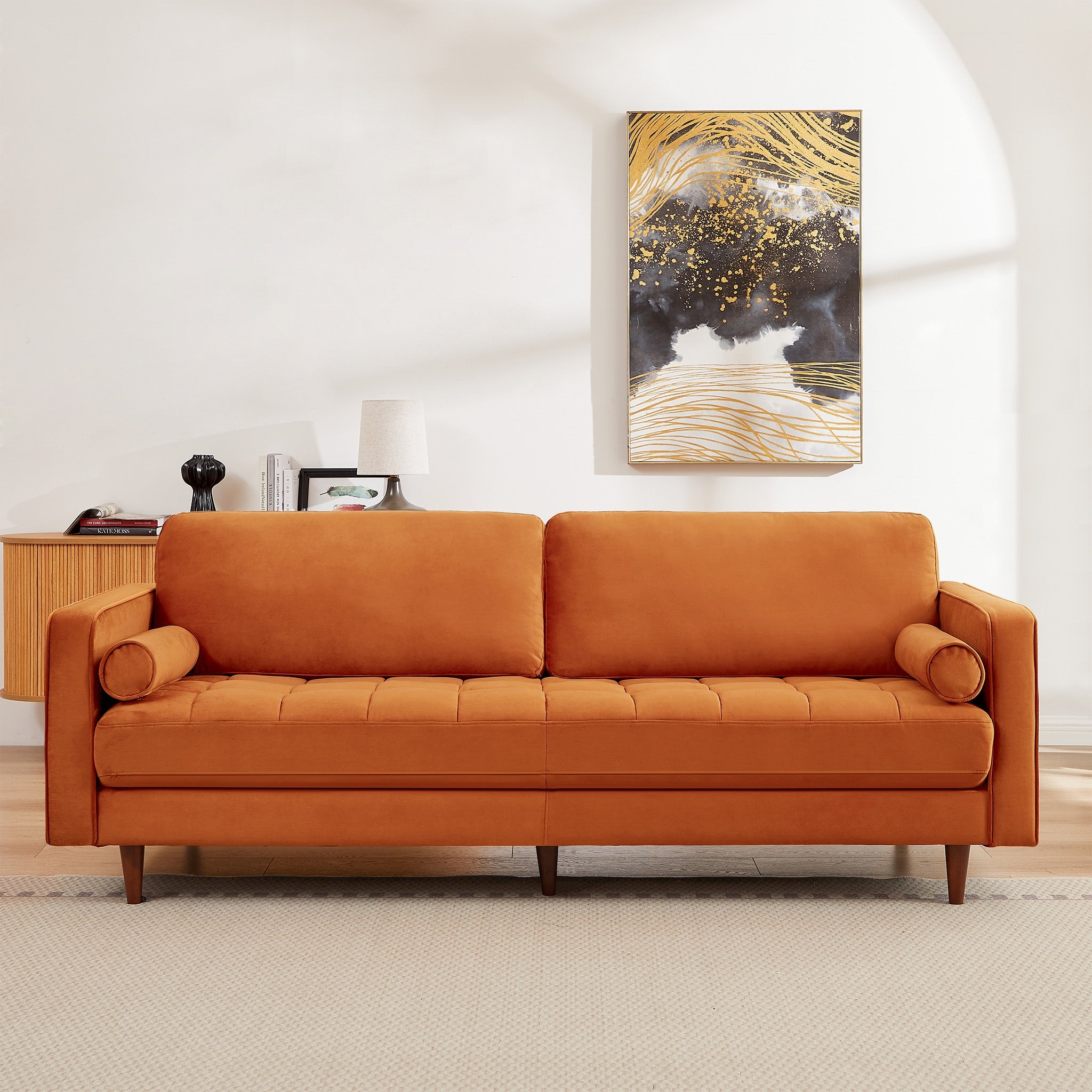 Daphne Modern Sofa Burnt Orange Velvet