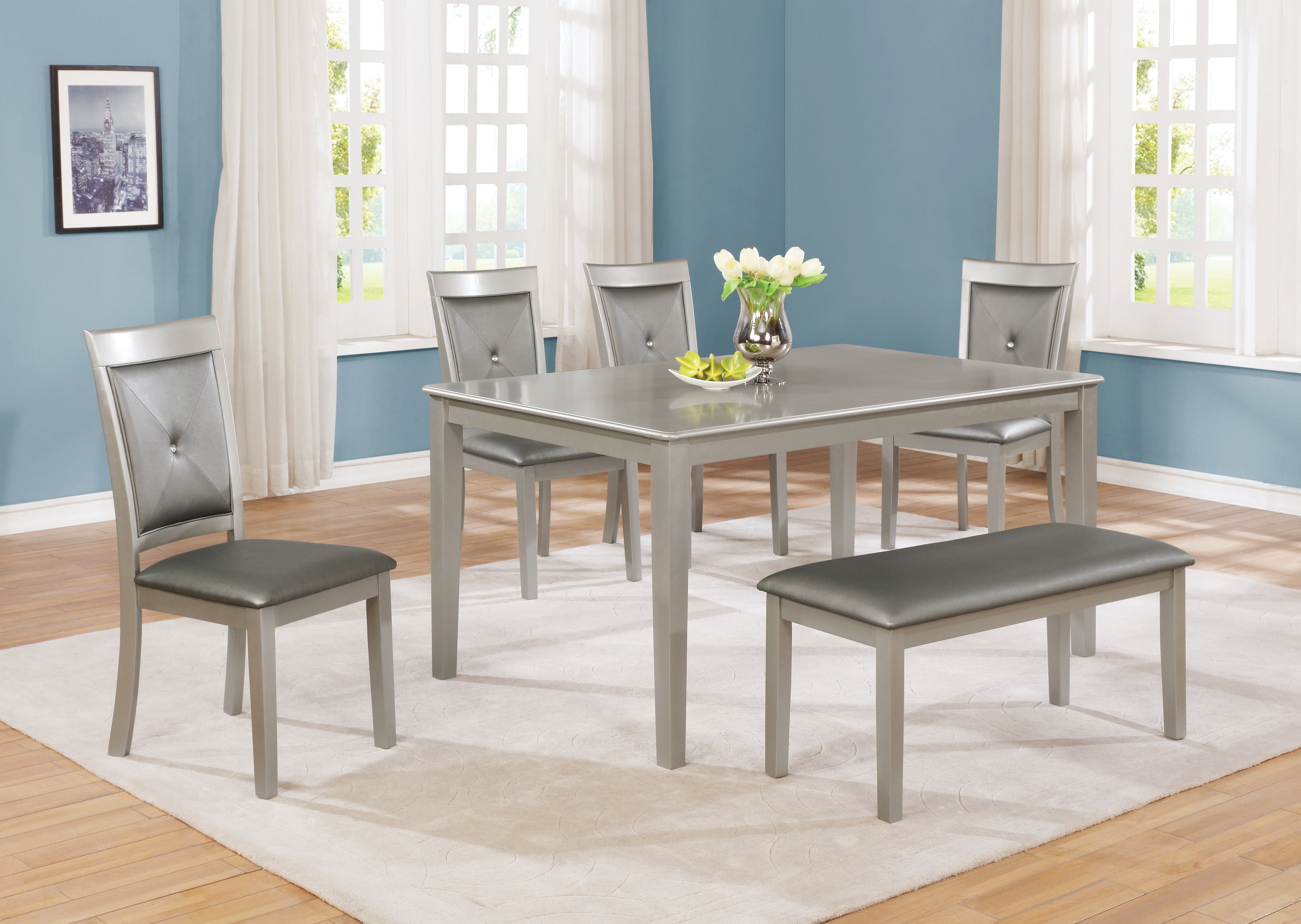 Newmones Dining Table, 4 Chairs and Bench