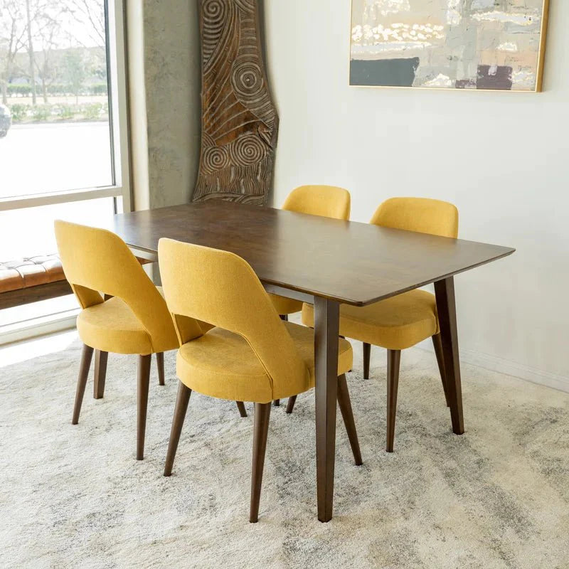 Dining Set, Alpine Large Table Walnut with 4 Ariana Yellow Chairs