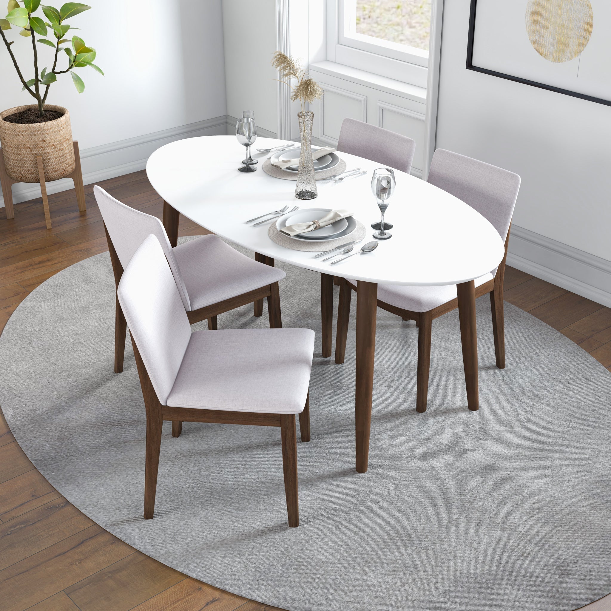 Dining Set, Rixos White Table with 4 Virginia Beige Chairs