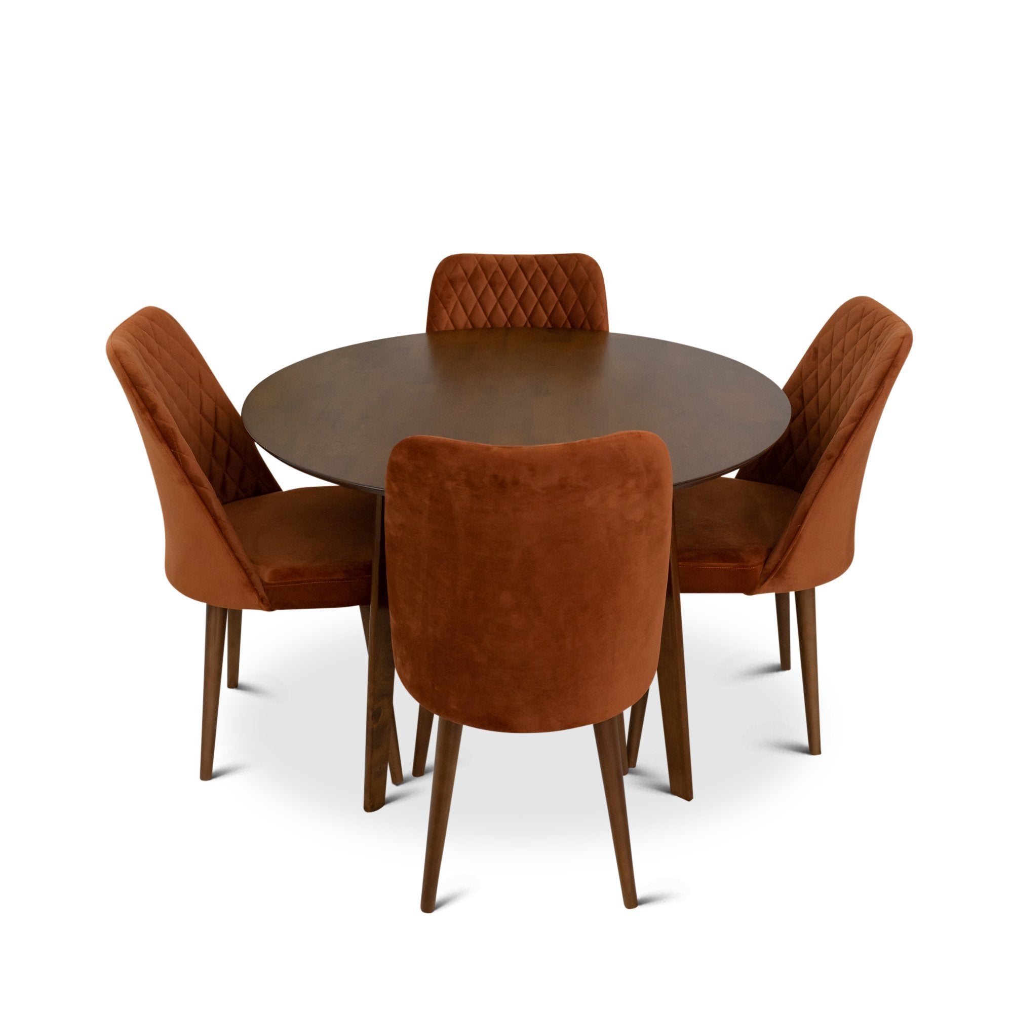 Aliana Dining Set with 4 Evette Orange Chairs Walnut