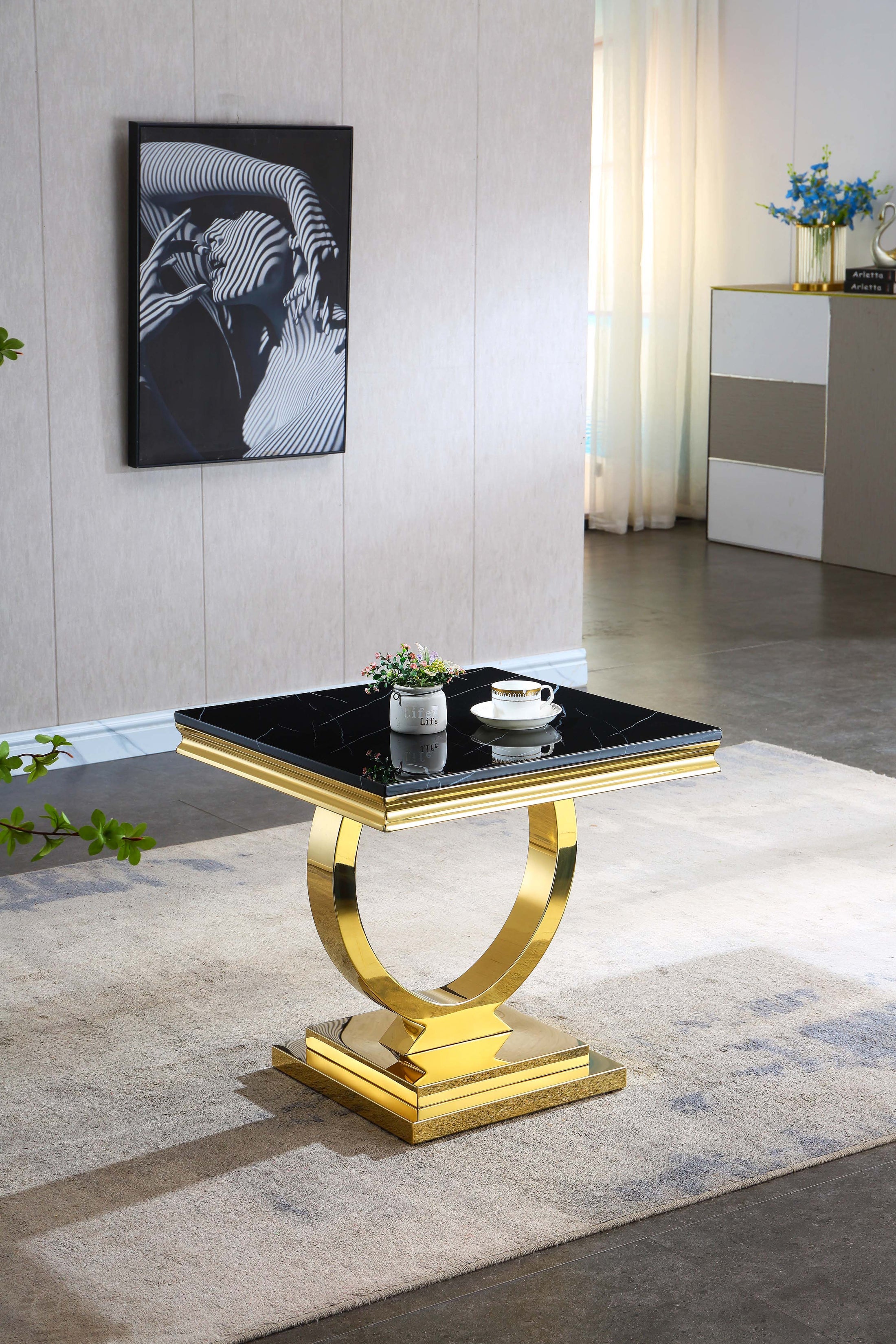 Vassil Marble End Table Black Gold