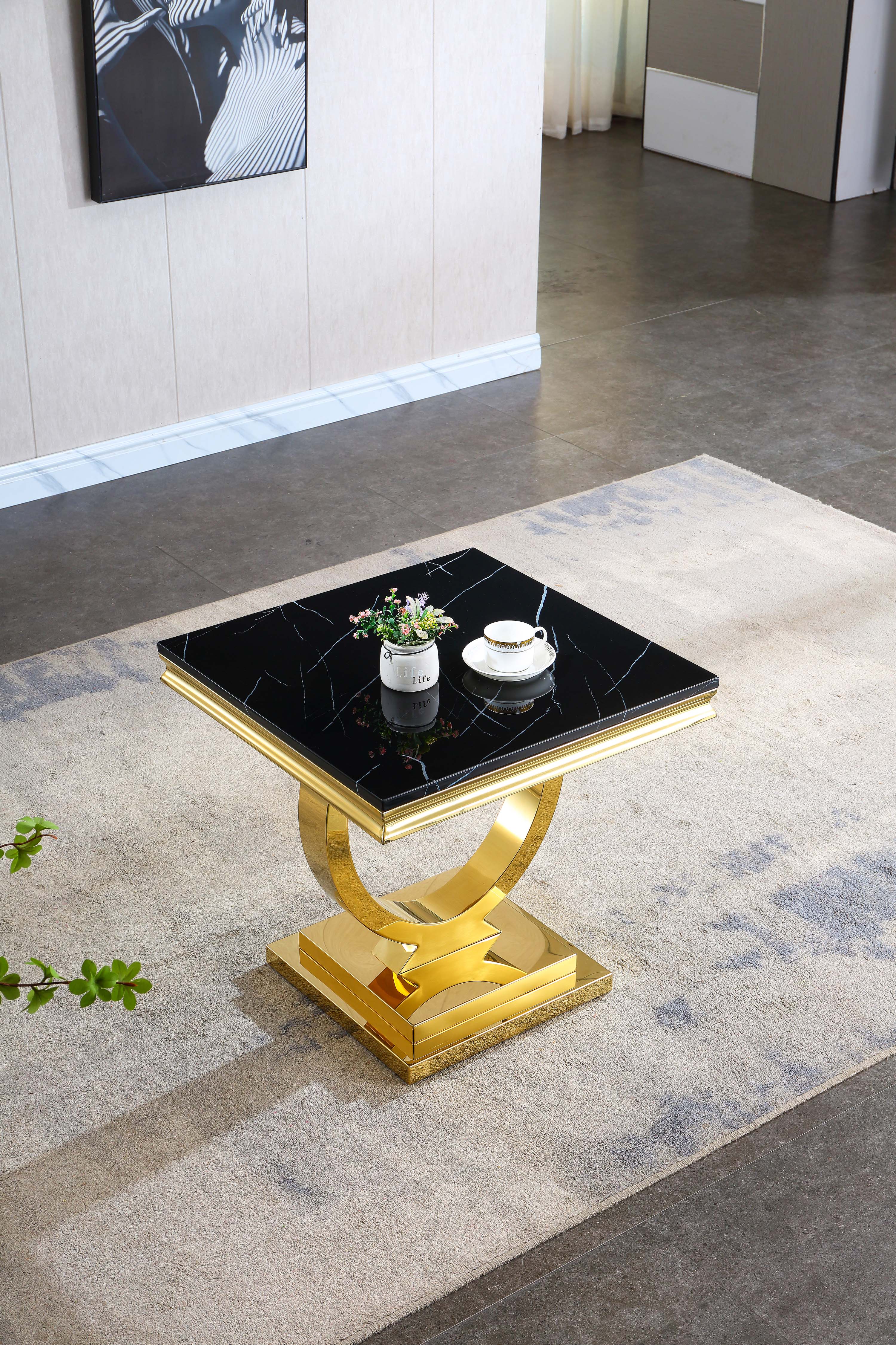 Vassil Marble End Table Black Gold