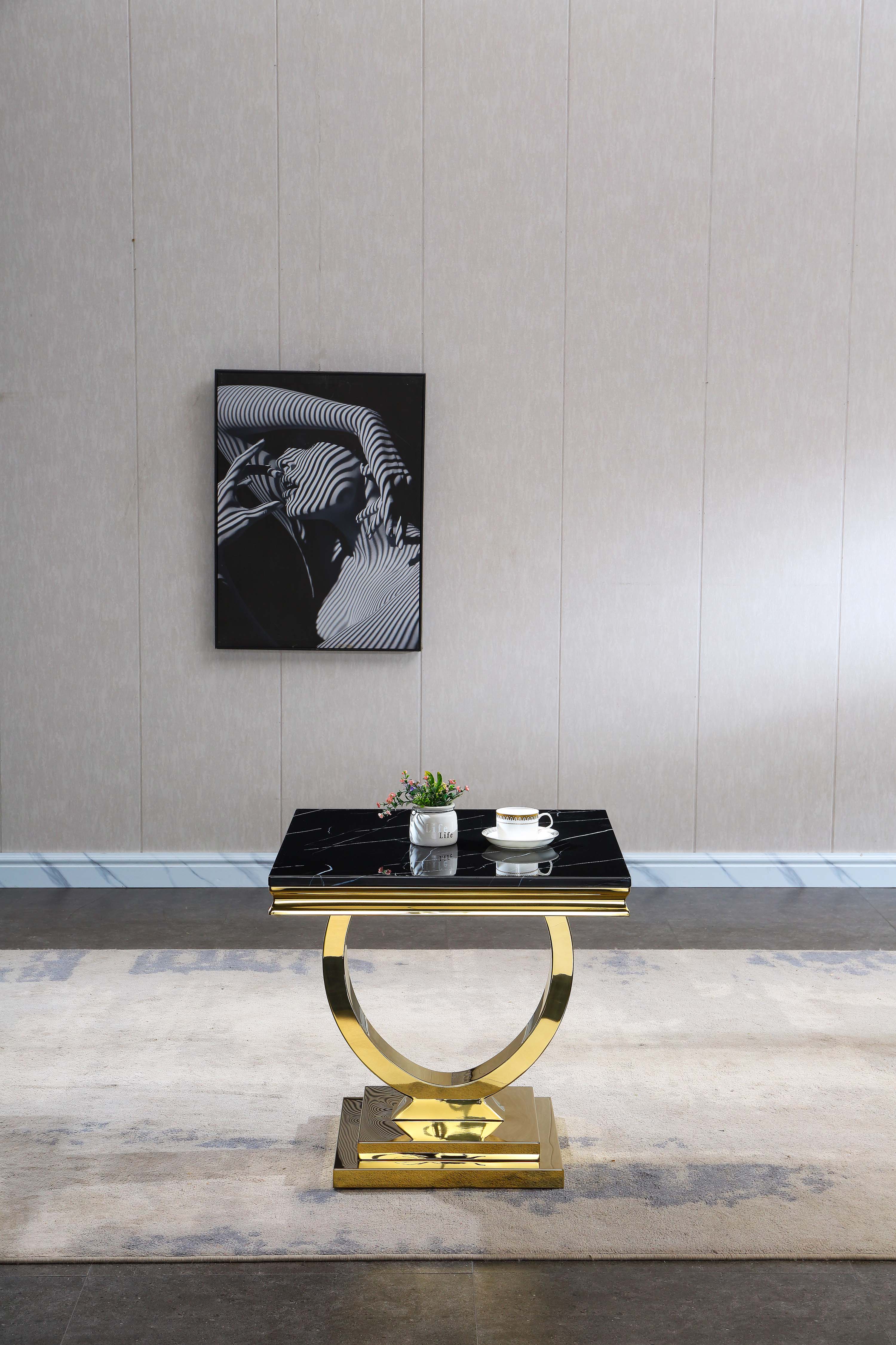 Vassil Marble End Table Black Gold