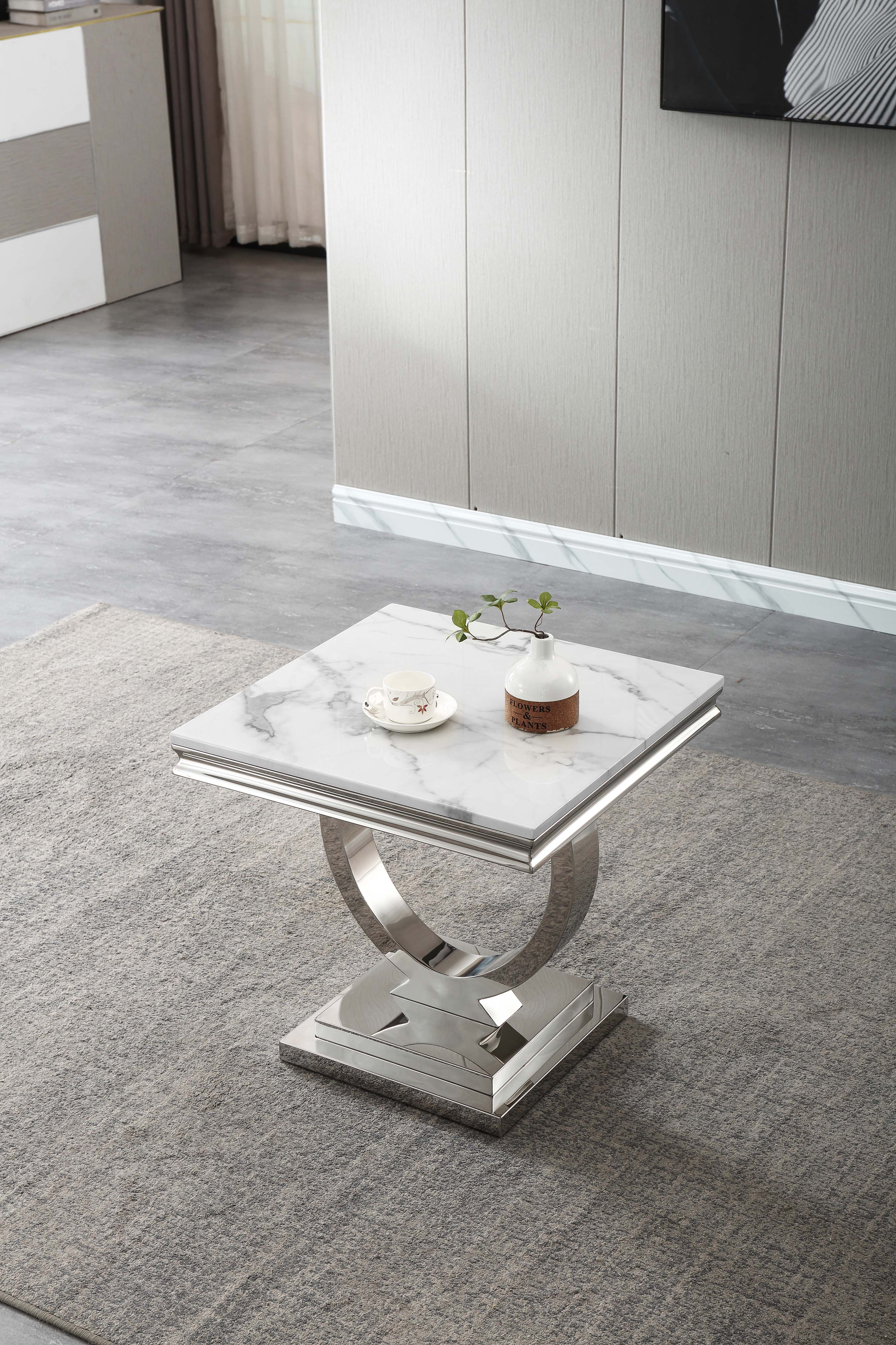 Vassil Marble End Table White Silve