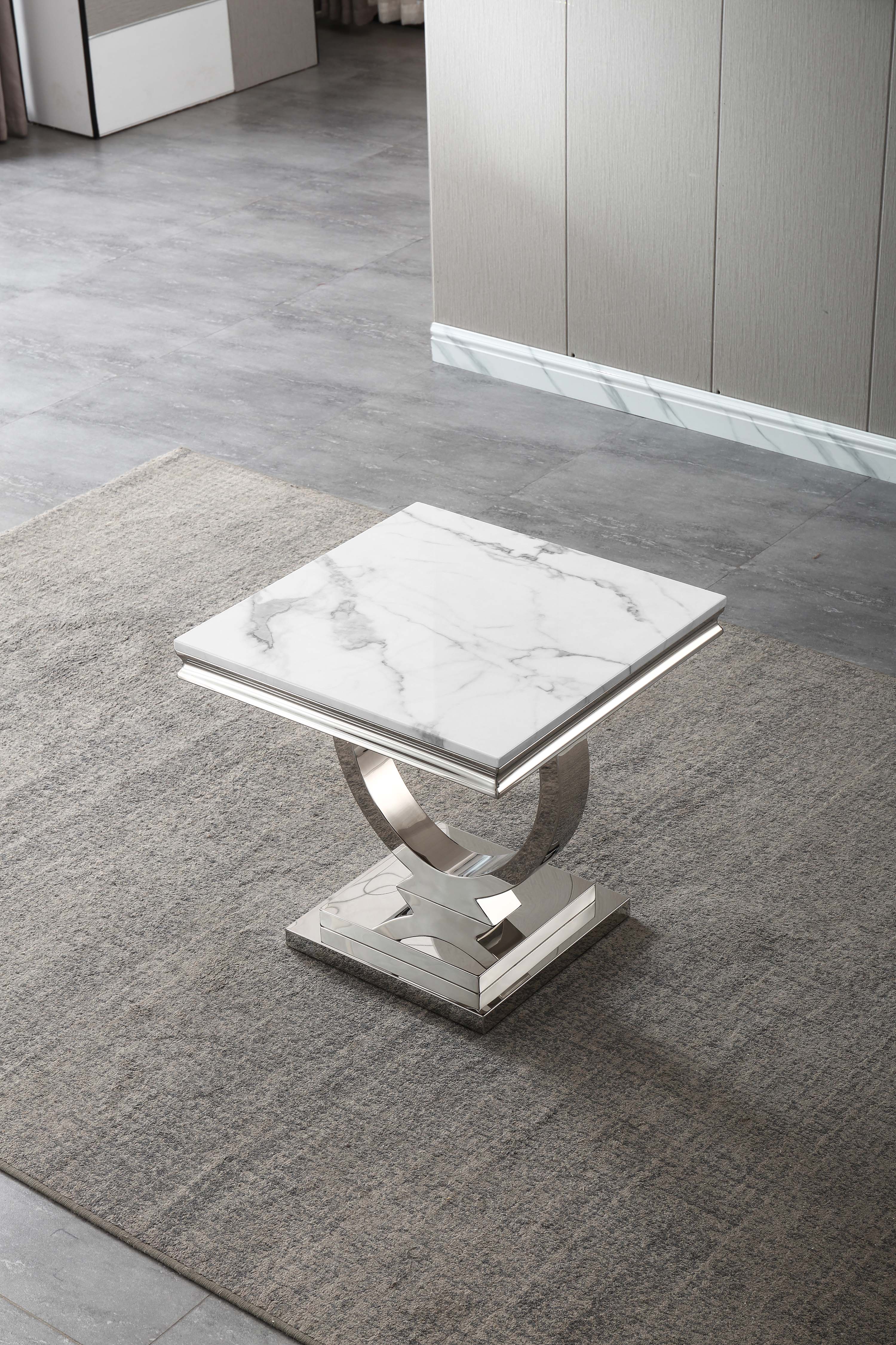 Vassil Marble End Table White Silve