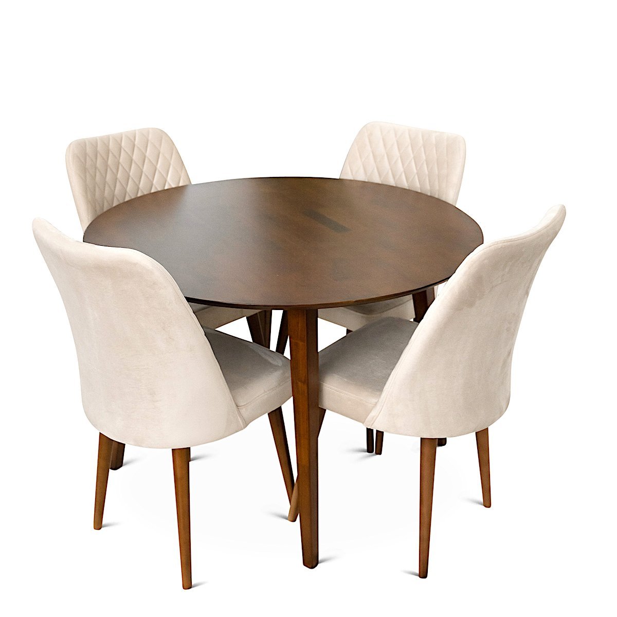 Aliana Dining Set with 4 Evette Beige Chairs Walnut