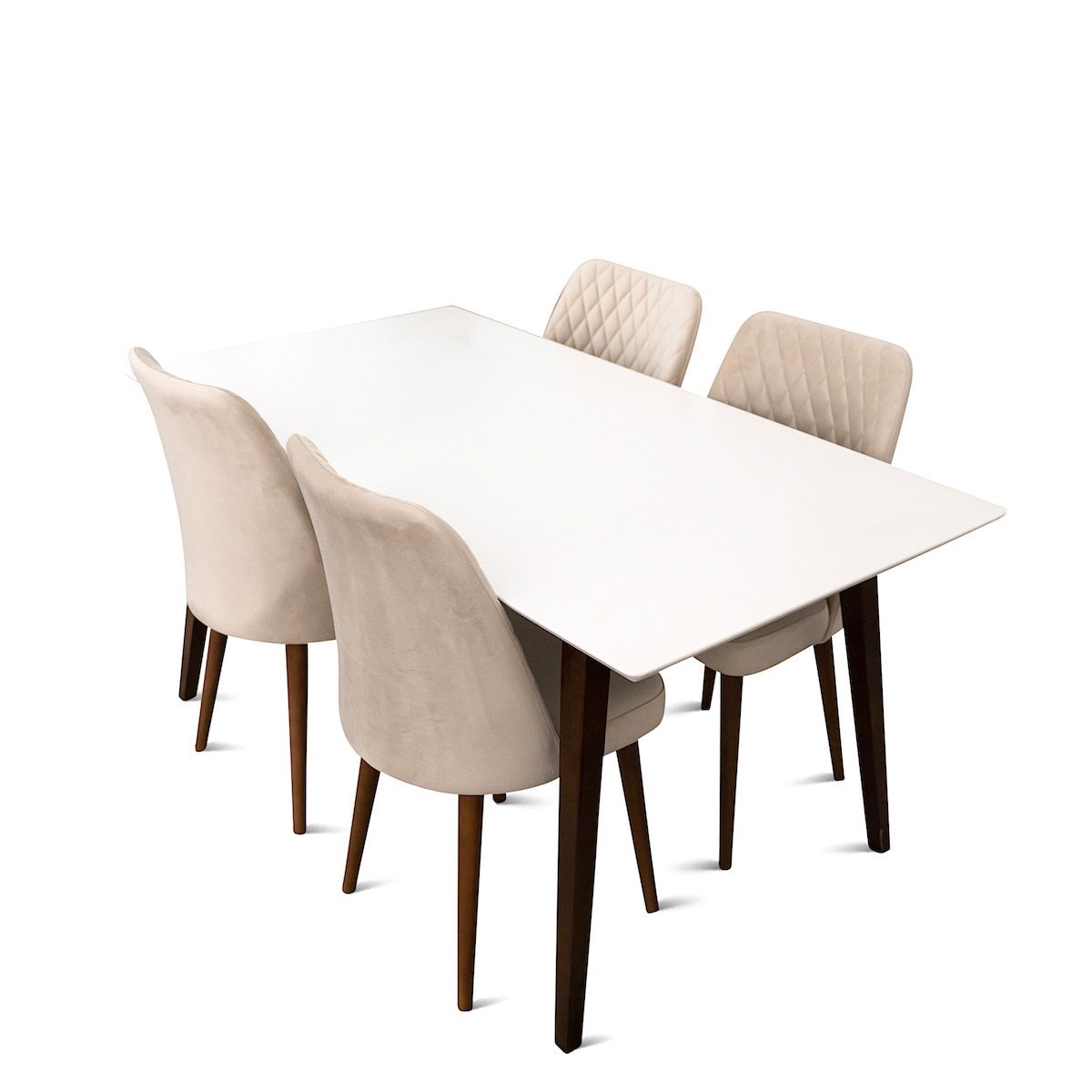 Alpine Large White Top Dining Set with 4 Evette Beige Dining Chairs