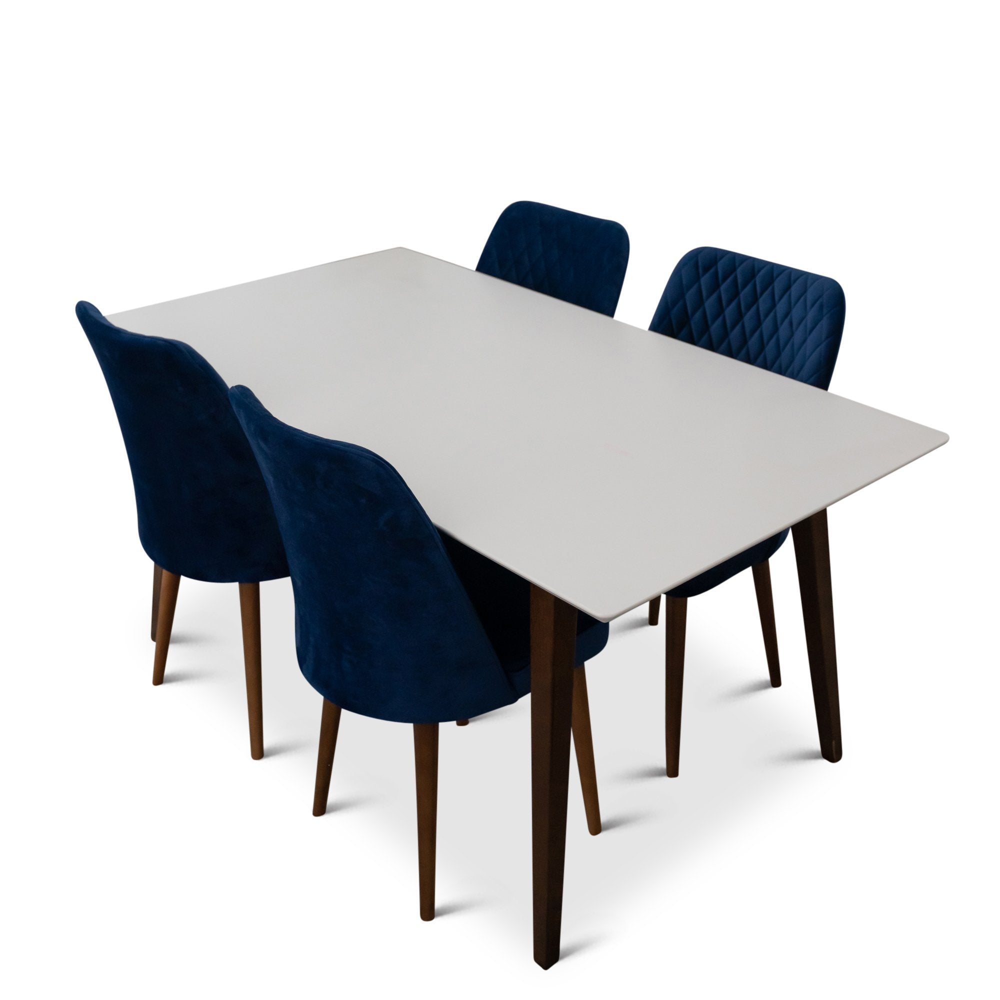 Alpine Large White Top Dining Set with 4 Evette Blue Dining Chairs