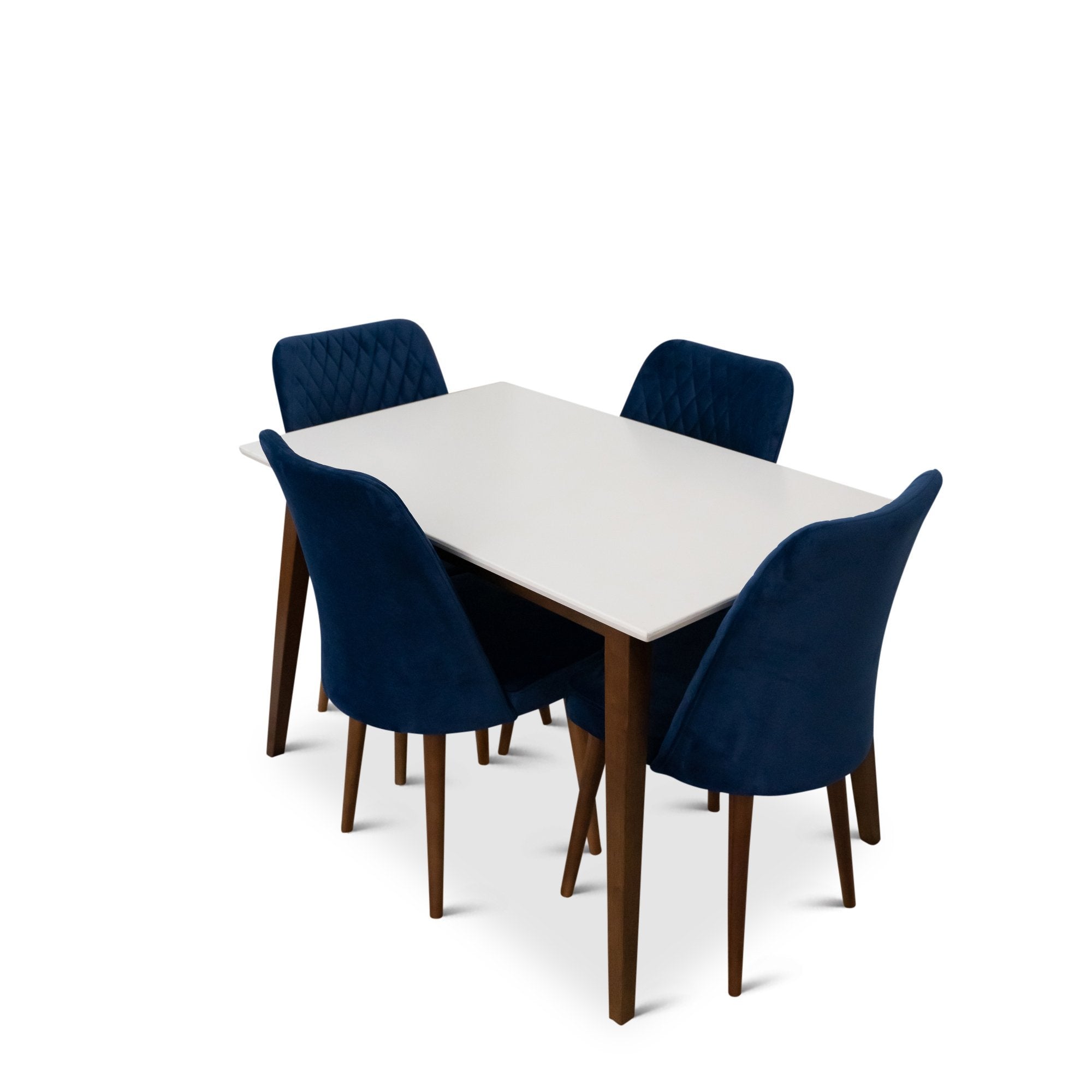 Alpine Small White Top Dining Set with 4 Evette Blue Dining Chairs