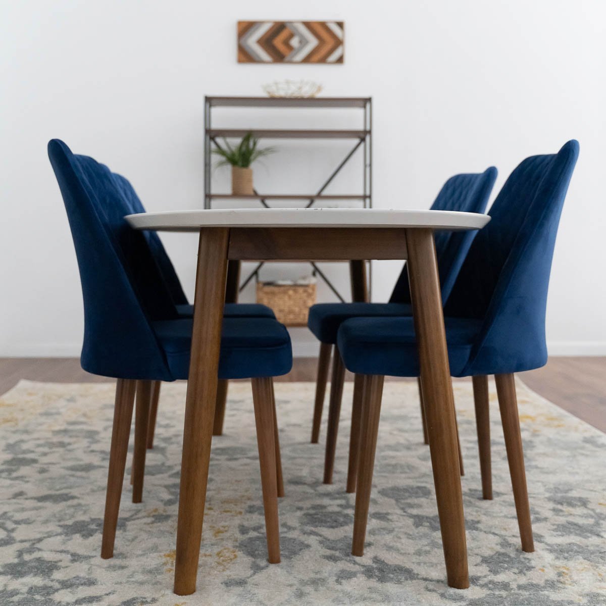 Rixos Dining set with 4 Evette Blue Dining Chairs