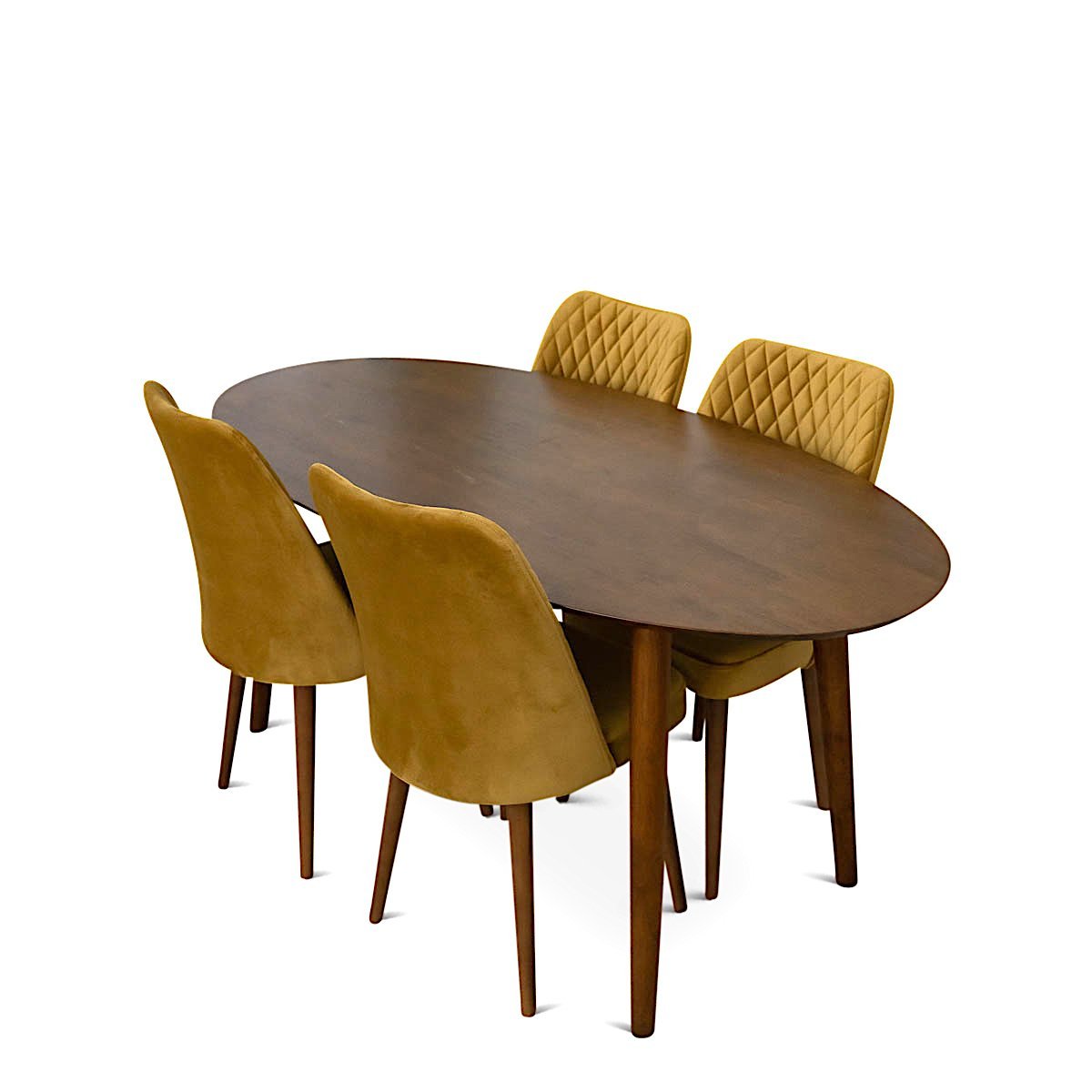 Rixos Dining set with 4 Evette Gold Dining Chairs Walnut