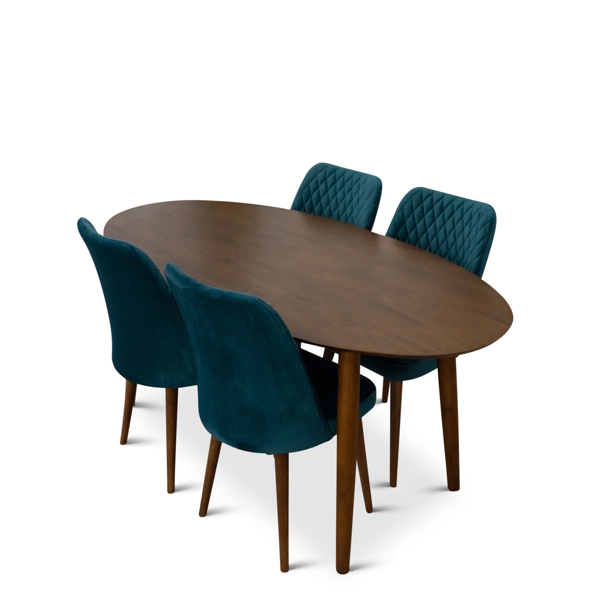 Rixos Dining set with 4 Evette Teal Dining Chairs Walnut