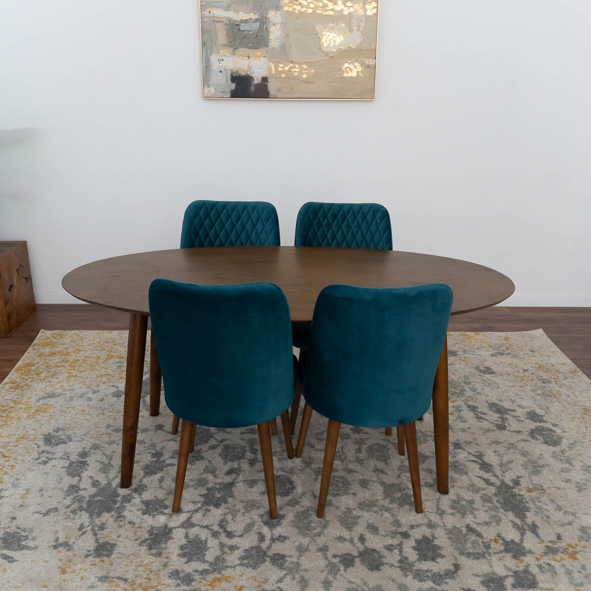 Rixos Dining set with 4 Evette Teal Dining Chairs Walnut