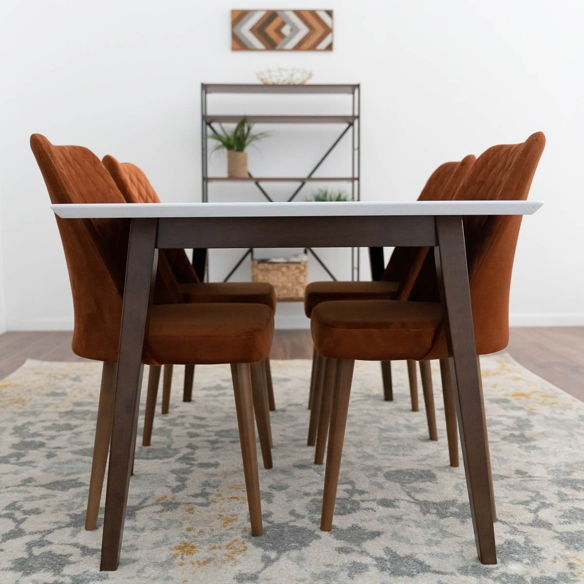 Alpine Large White Dining Set with 4 Evette Orange Dining Chairs