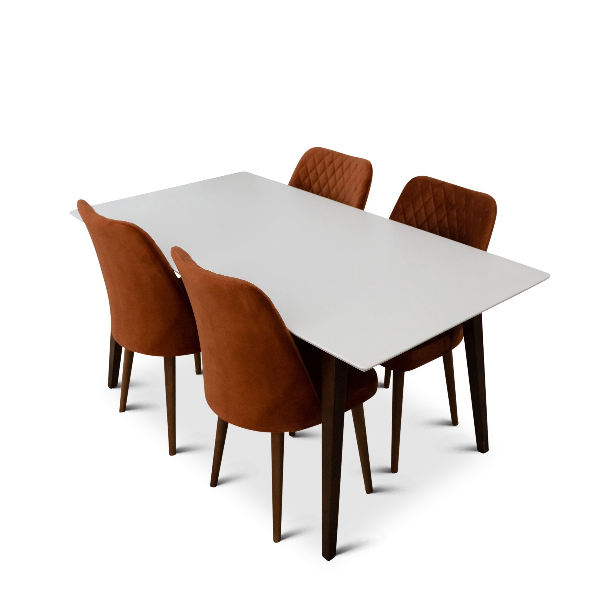 Alpine Large White Dining Set with 4 Evette Orange Dining Chairs