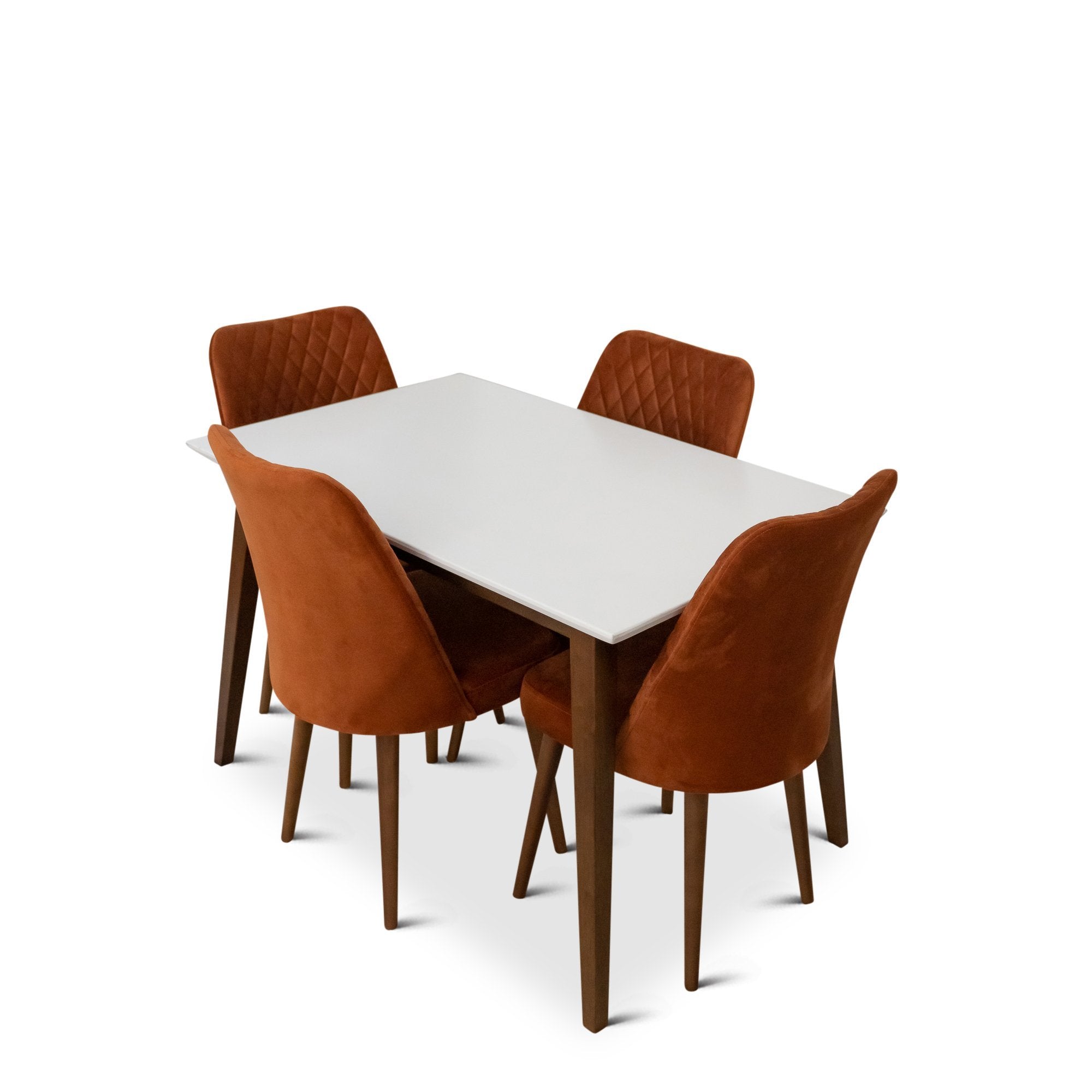 Alpine Small White Top Dining Set with 4 Evette Orange Dining Chairs